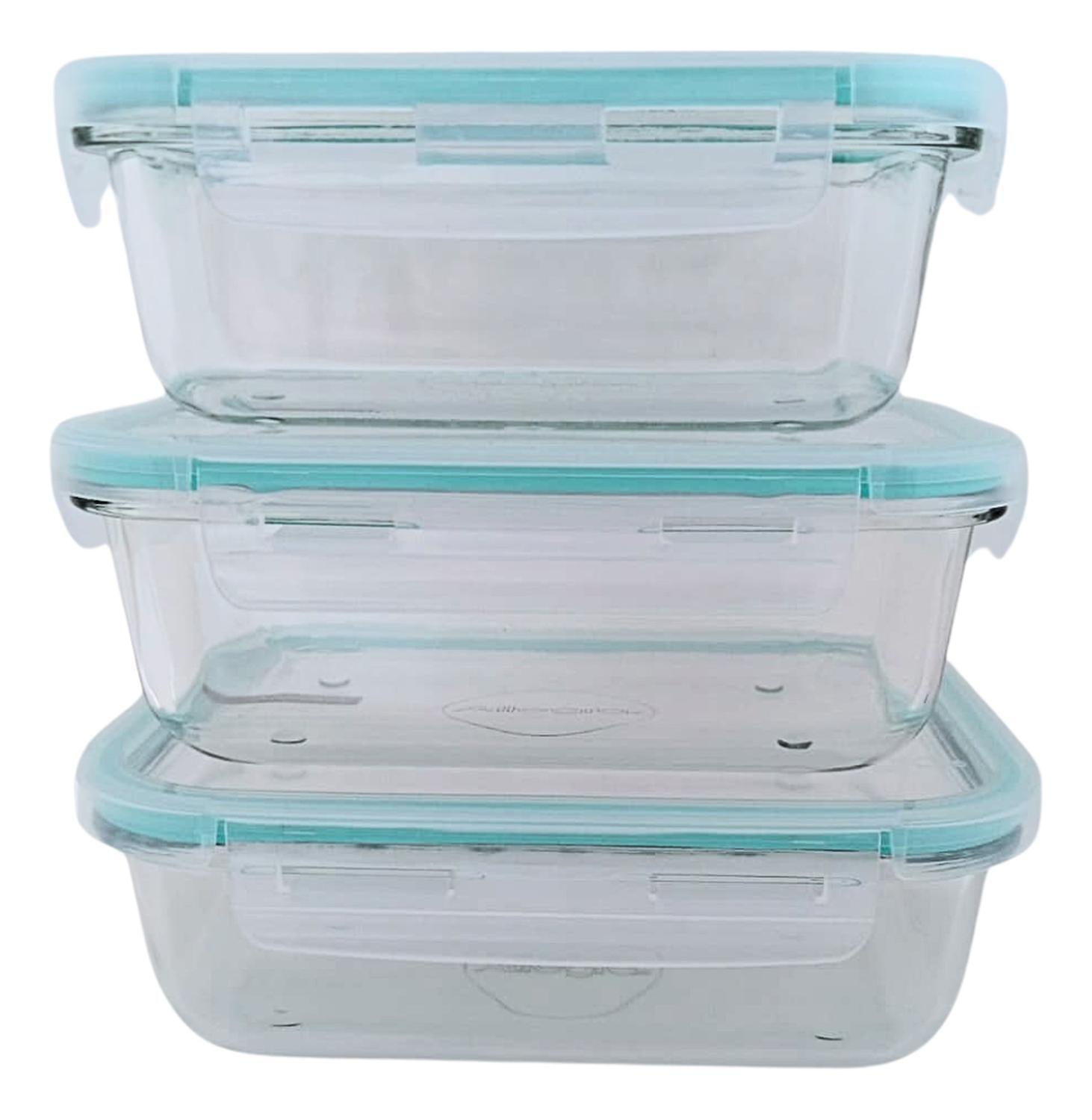 Set 3 Tupper Hermético Vidrio Alimentos 17x12x5.5 CM Celeste-4