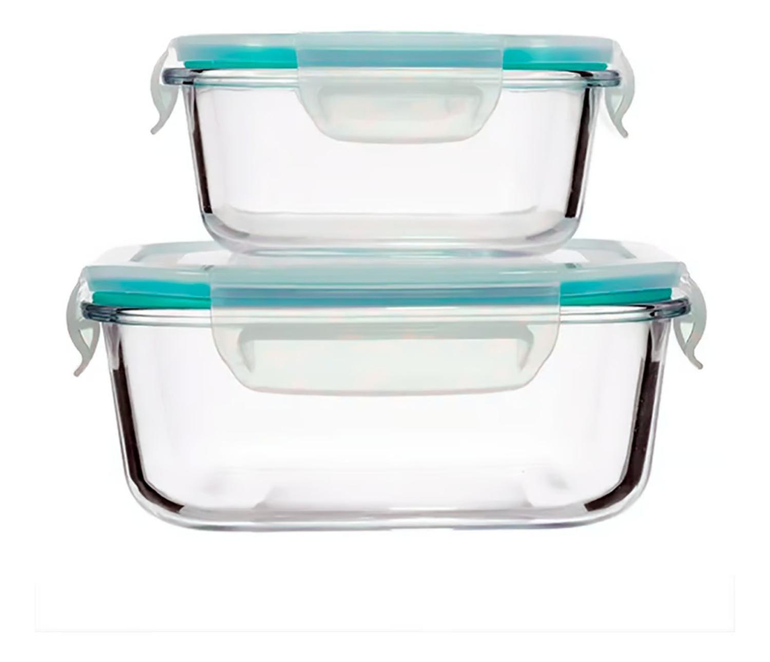Set 3 Tupper Hermético Vidrio Alimentos 17x12x5.5 CM Celeste-5