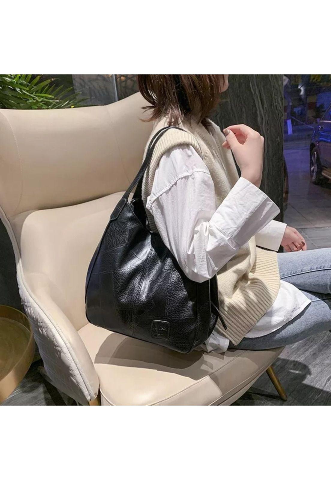 Cartera Bolso Negro Ecocuero 33x32x12 CM-6