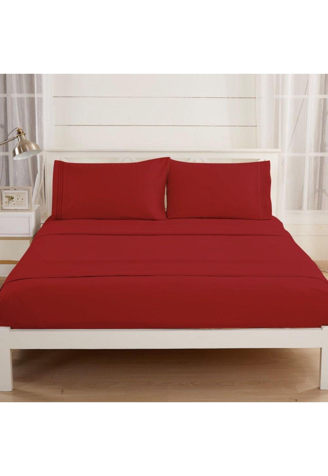 Juego Sábanas Poliéster Polar + 2 Fundas 2 PL Rojo-4