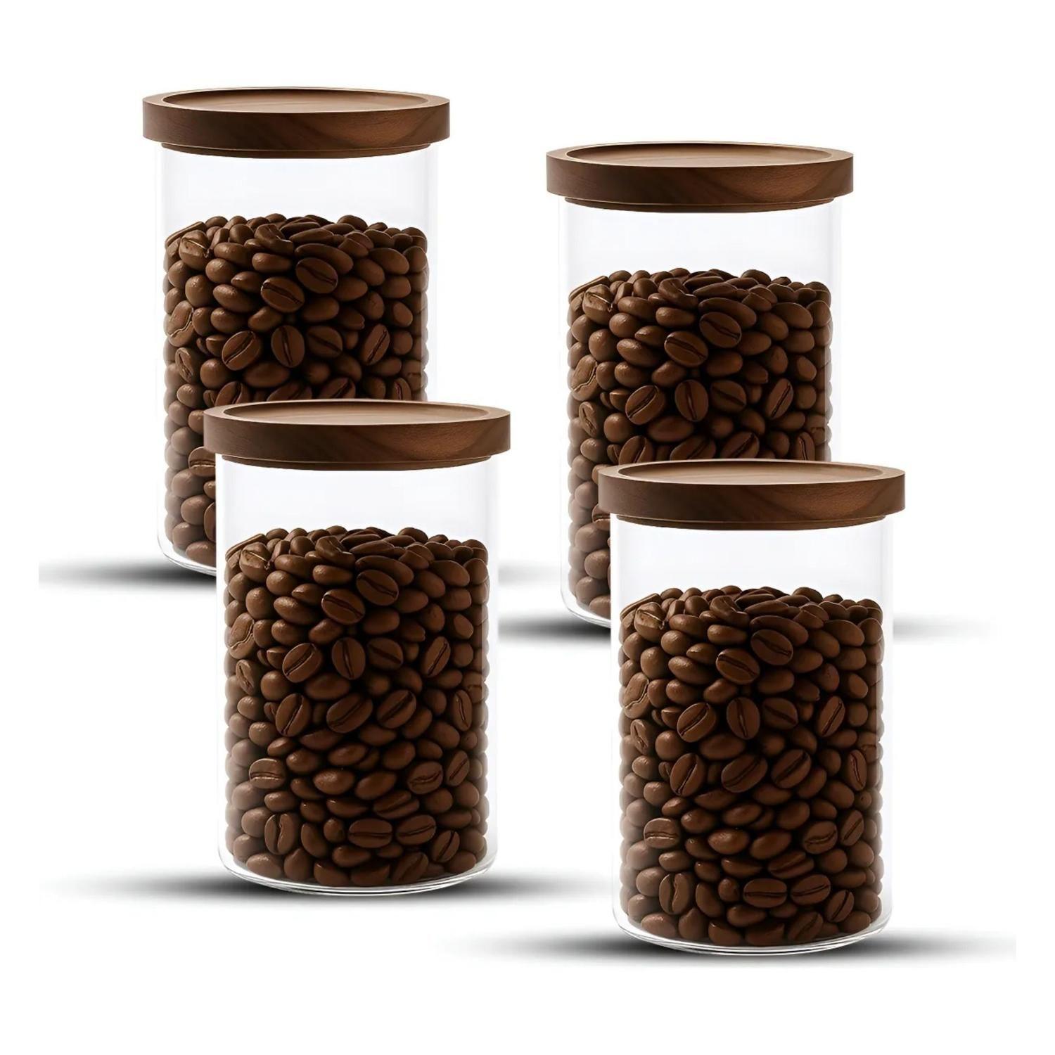 Pack 4 Frasco Hermetico Contenedor Especies Tapa Bambú 1000 ML-0