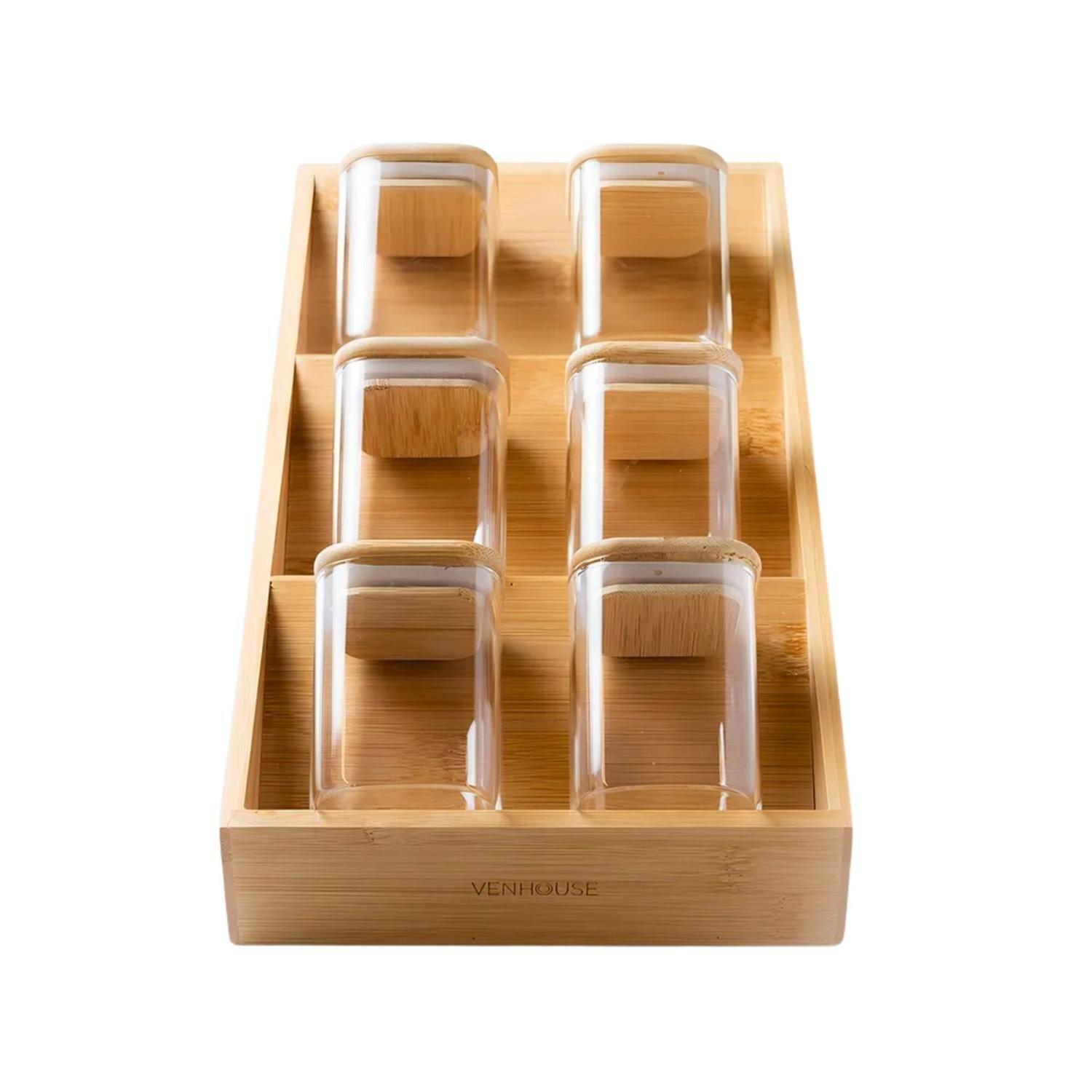 Pack 6 Frasco Hermetico Contenedor Especies Tapa Bambú 180 ML Negro-0