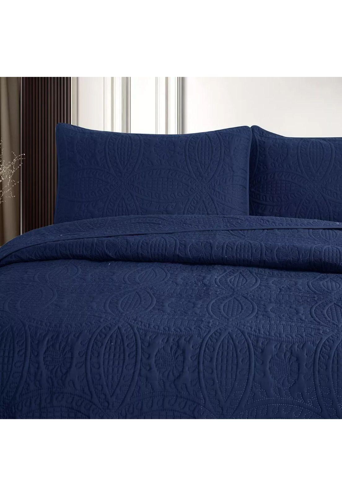Cubrecama Quilt Reversible Queen 228x228 CM Más Fundas Almohada Azul-4