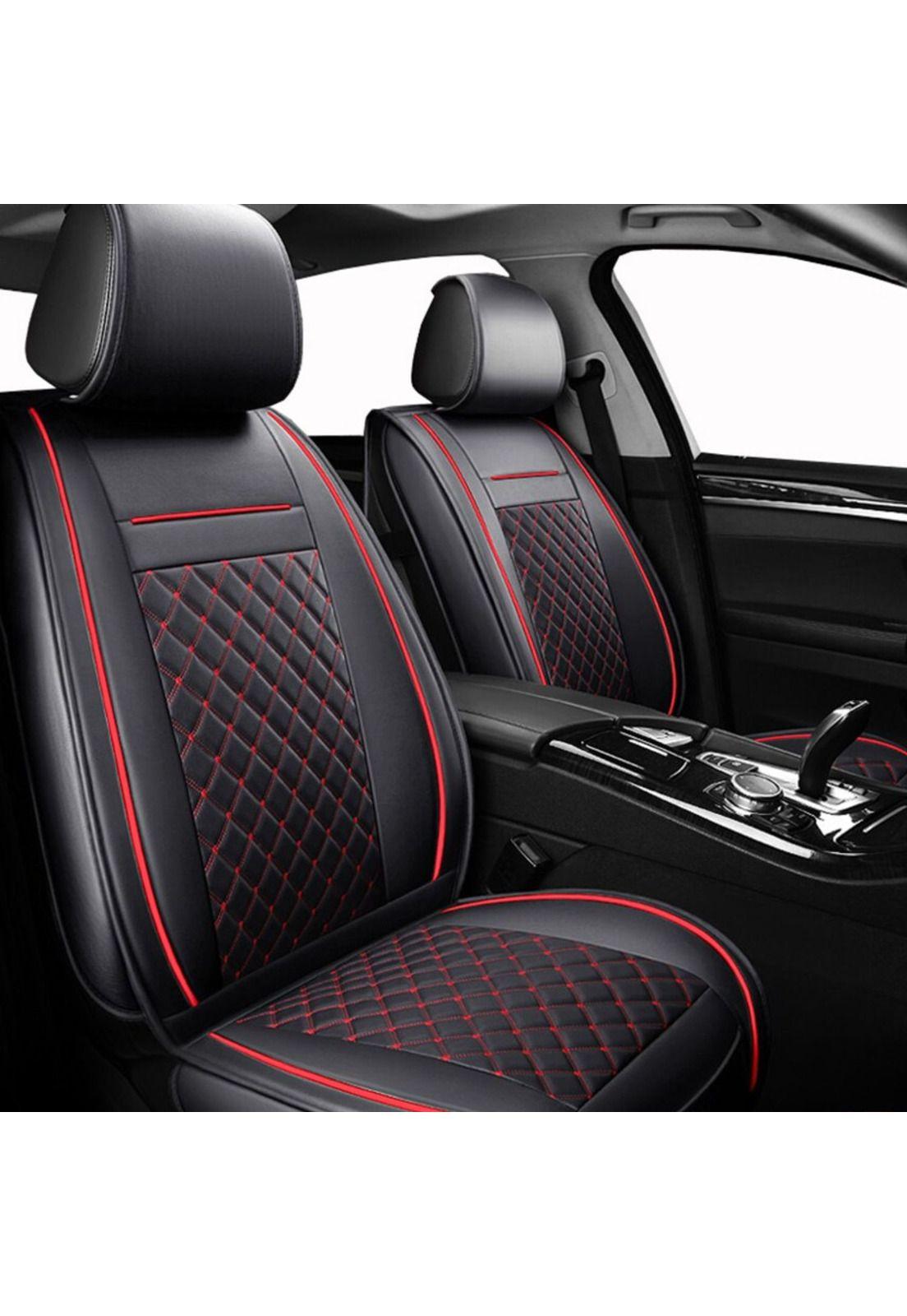 Funda Asiento Auto Premium Eco Cuero Lisboa Negro Rojo-2