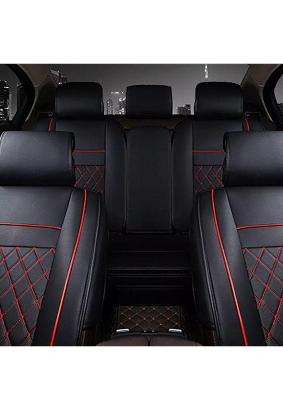 Funda Asiento Auto Premium Eco Cuero Lisboa Negro Rojo-5