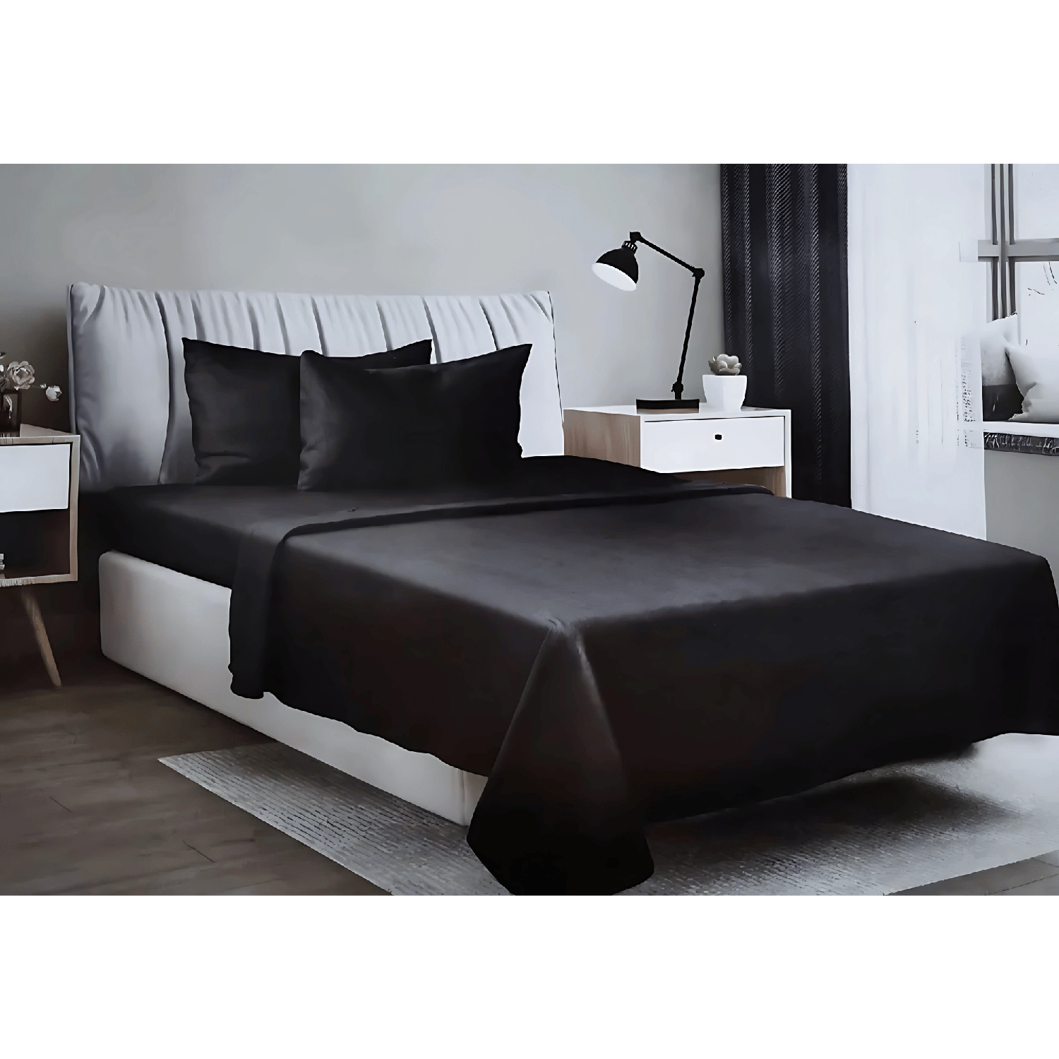 Sabanas 2 Plazas 4 Piezas Polar 144 Hilos Negro-3