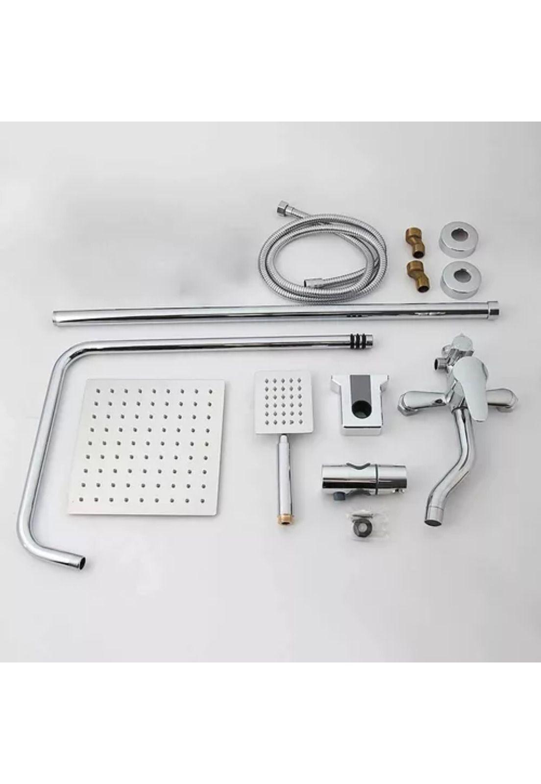 Columna Ducha Plato Llave Monomando 2 en 1 Moderno Cuadrado-2
