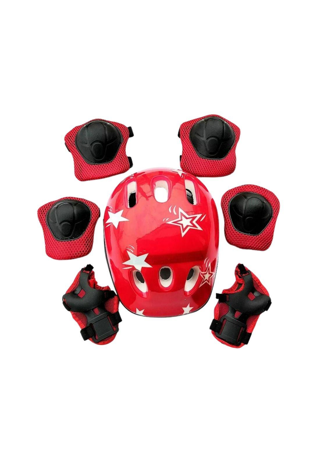 Casco Bicicleta Rodilleras Infantil Niños Anticaída Rojo-3