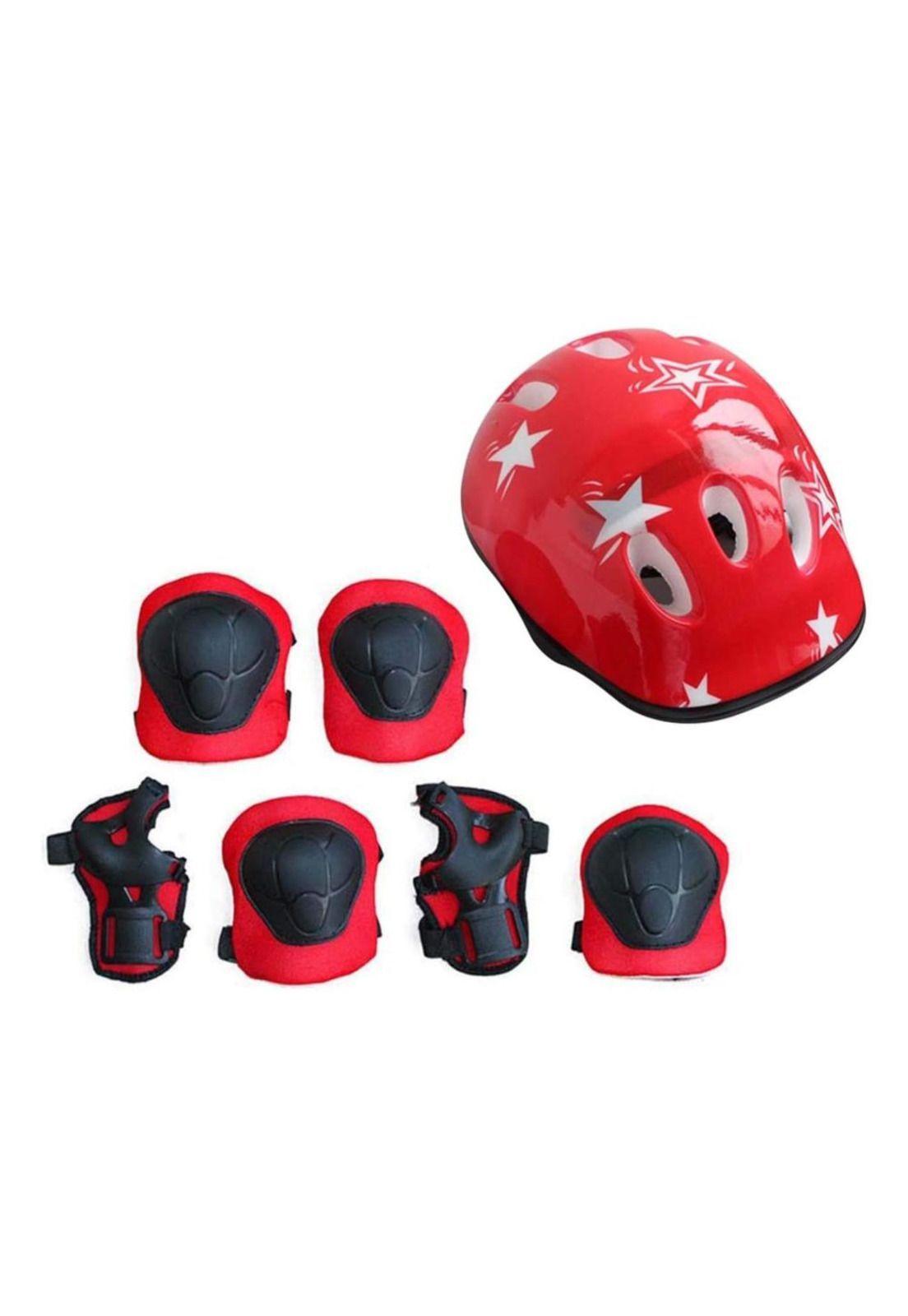 Casco Bicicleta Seguridad Infantil Niños Rodilleras Coderas Muñequeras Rojo-0