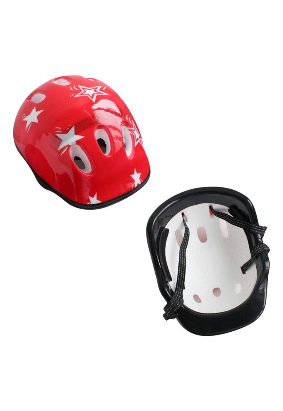 Casco Bicicleta Seguridad Infantil Niños Rodilleras Coderas Muñequeras Rojo-2