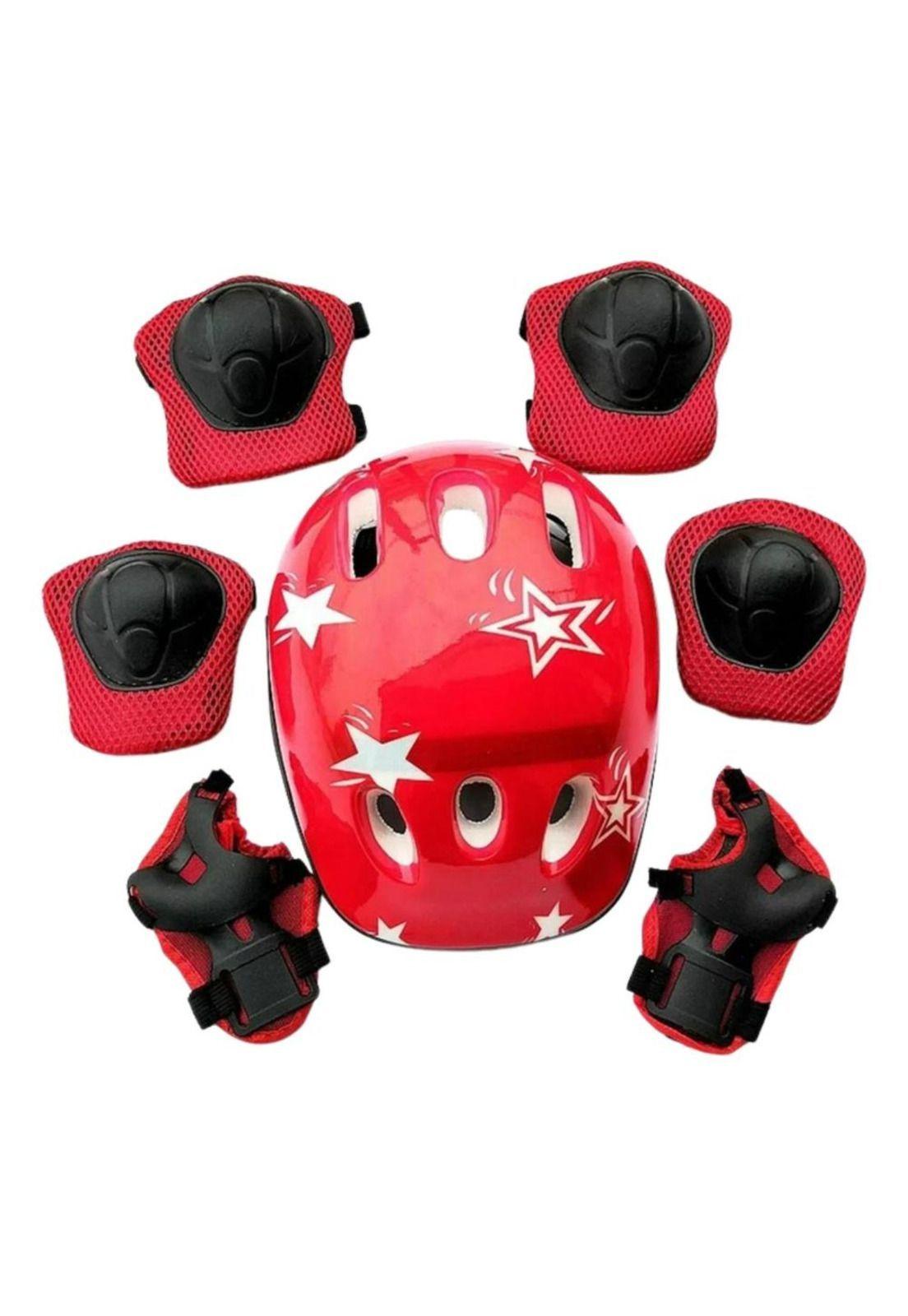 Casco Bicicleta Seguridad Infantil Niños Rodilleras Coderas Muñequeras Rojo-4