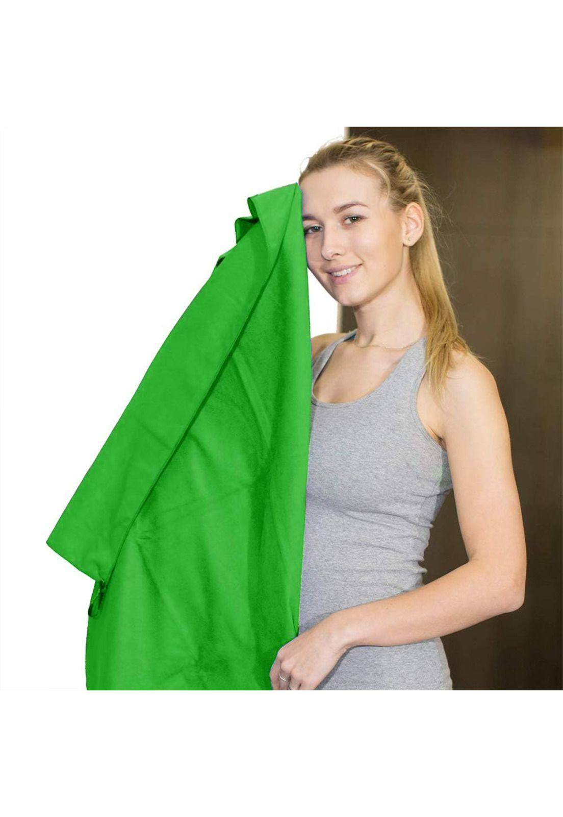 Set 3 Toallas Baño Viaje Microfibra Secado Rápido Verde Flúor-4