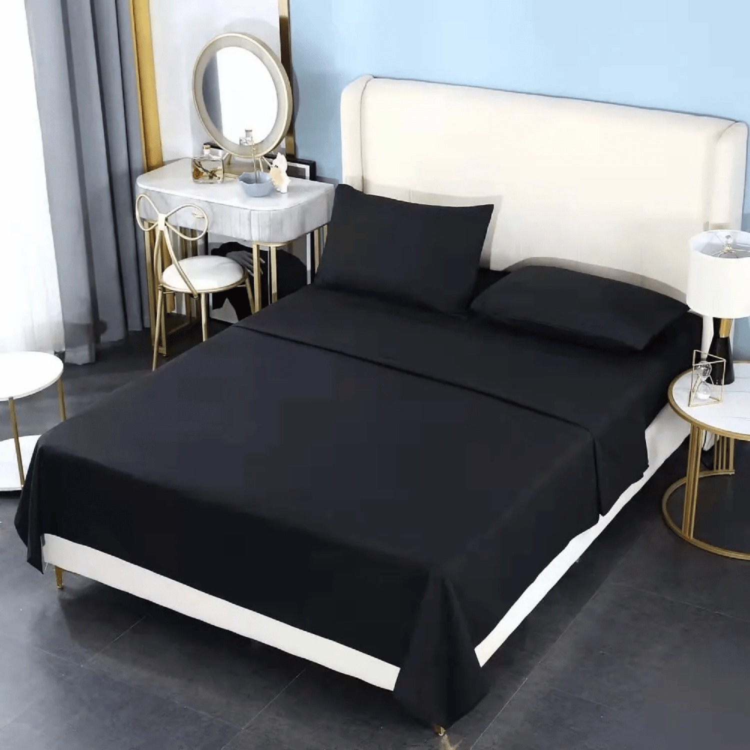 Juego Sábana King 200 Hilos Poli Algodón 4 Piezas Negro-5