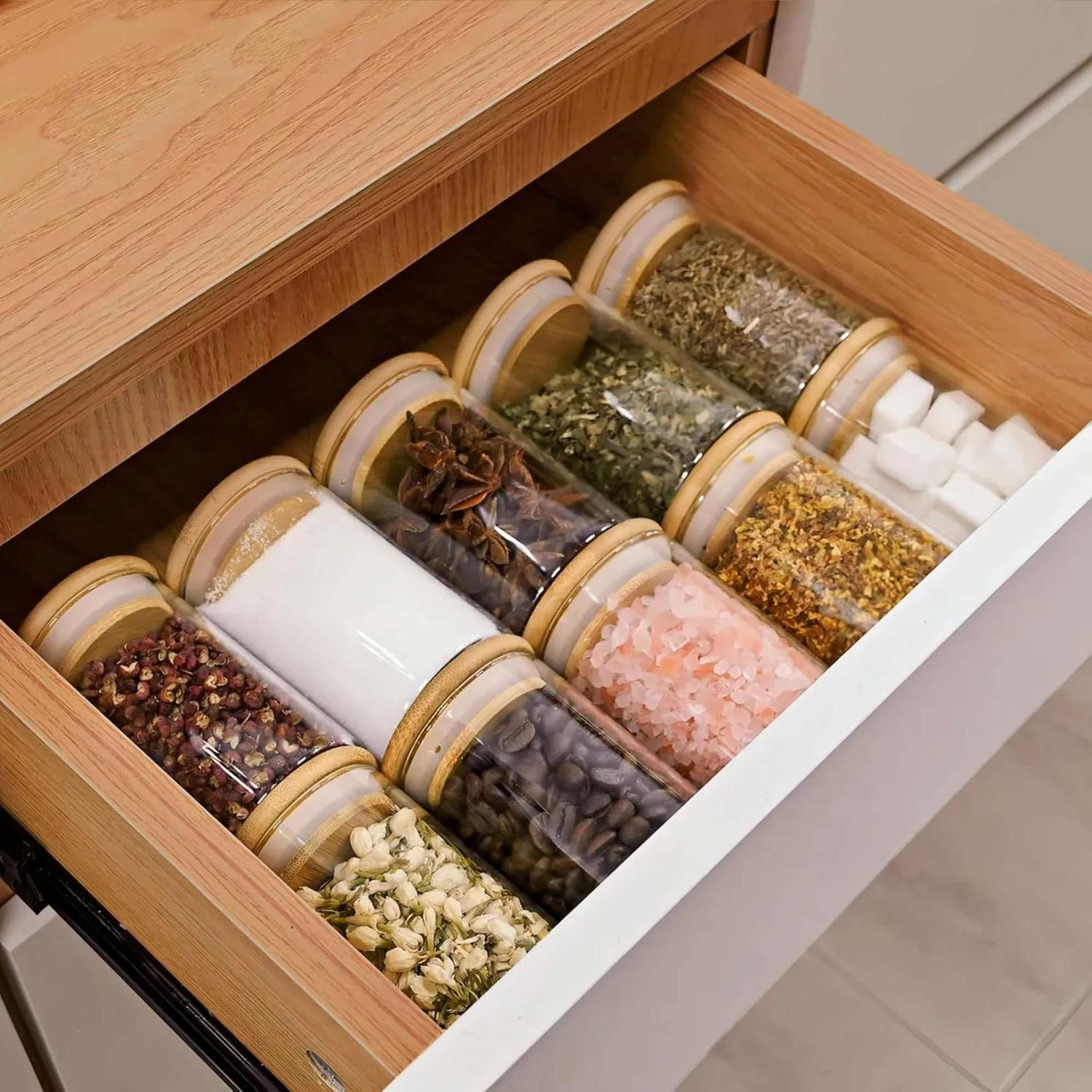 Pack 15 Frascos Contenedor Vidrio 15 Etiquetas 180 ML Bambú Beige-3