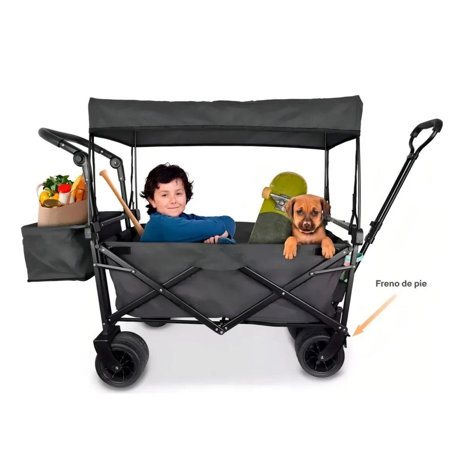 Carrito Carriola Plegable Portátil Exteriores Toldo Llantas 360º Negro-3