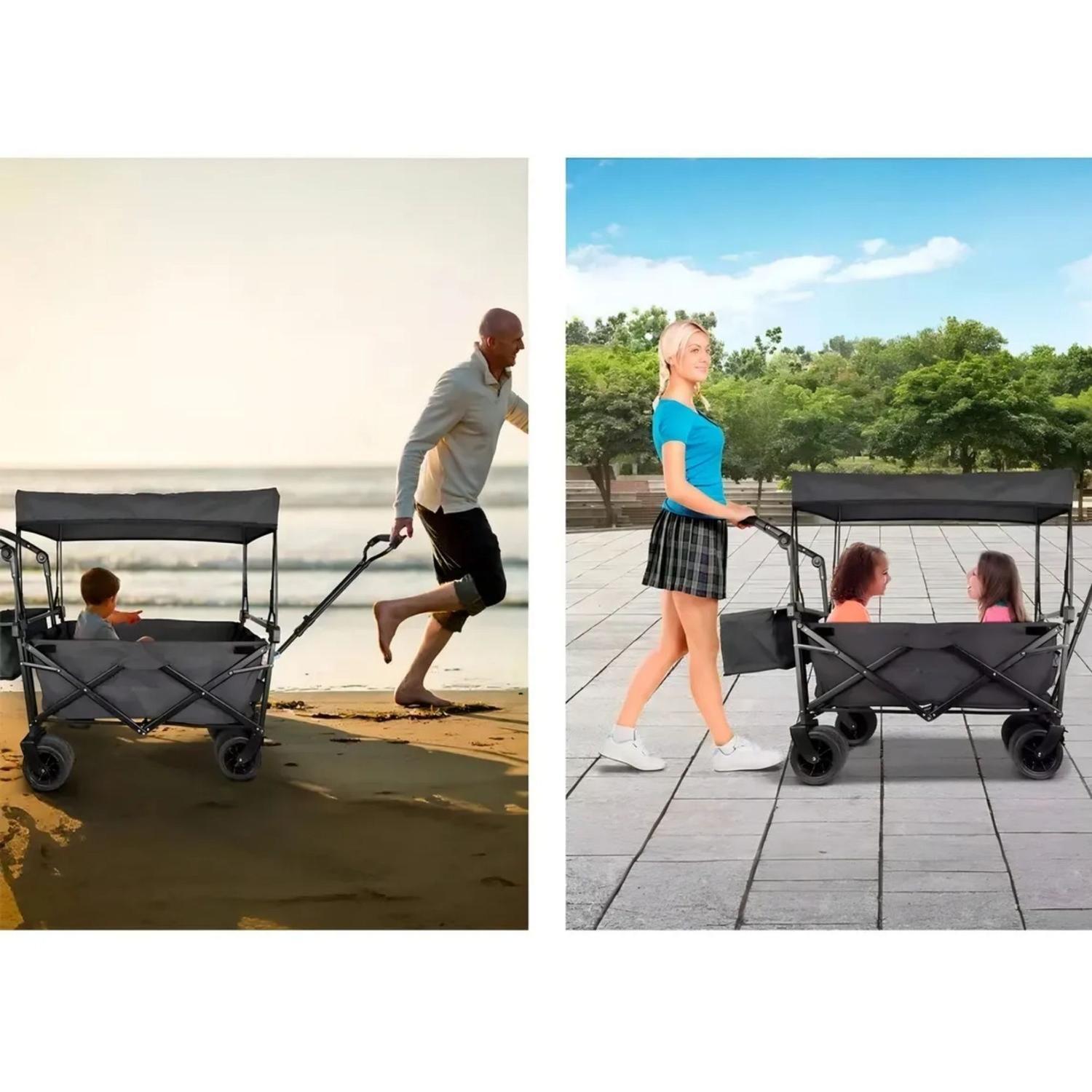 Carrito Carriola Plegable Portátil Exteriores Toldo Llantas 360º Negro-5