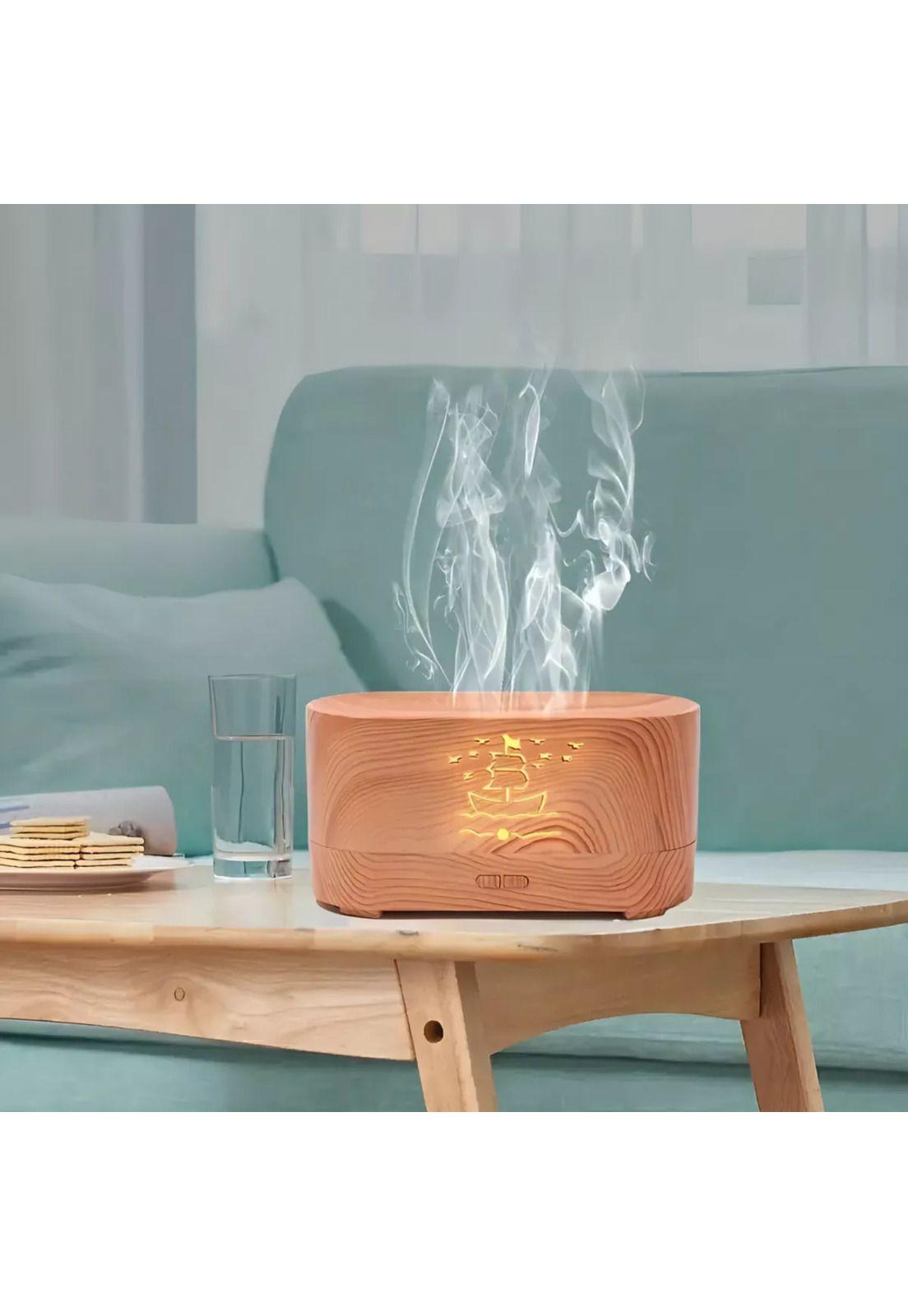 Humidificador Difusor Aroma Diseño Chimenea Madera-4