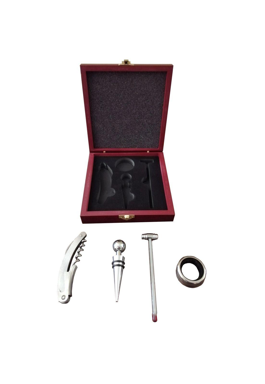 Set Vino 4 Accesorios En Caja Madera-2