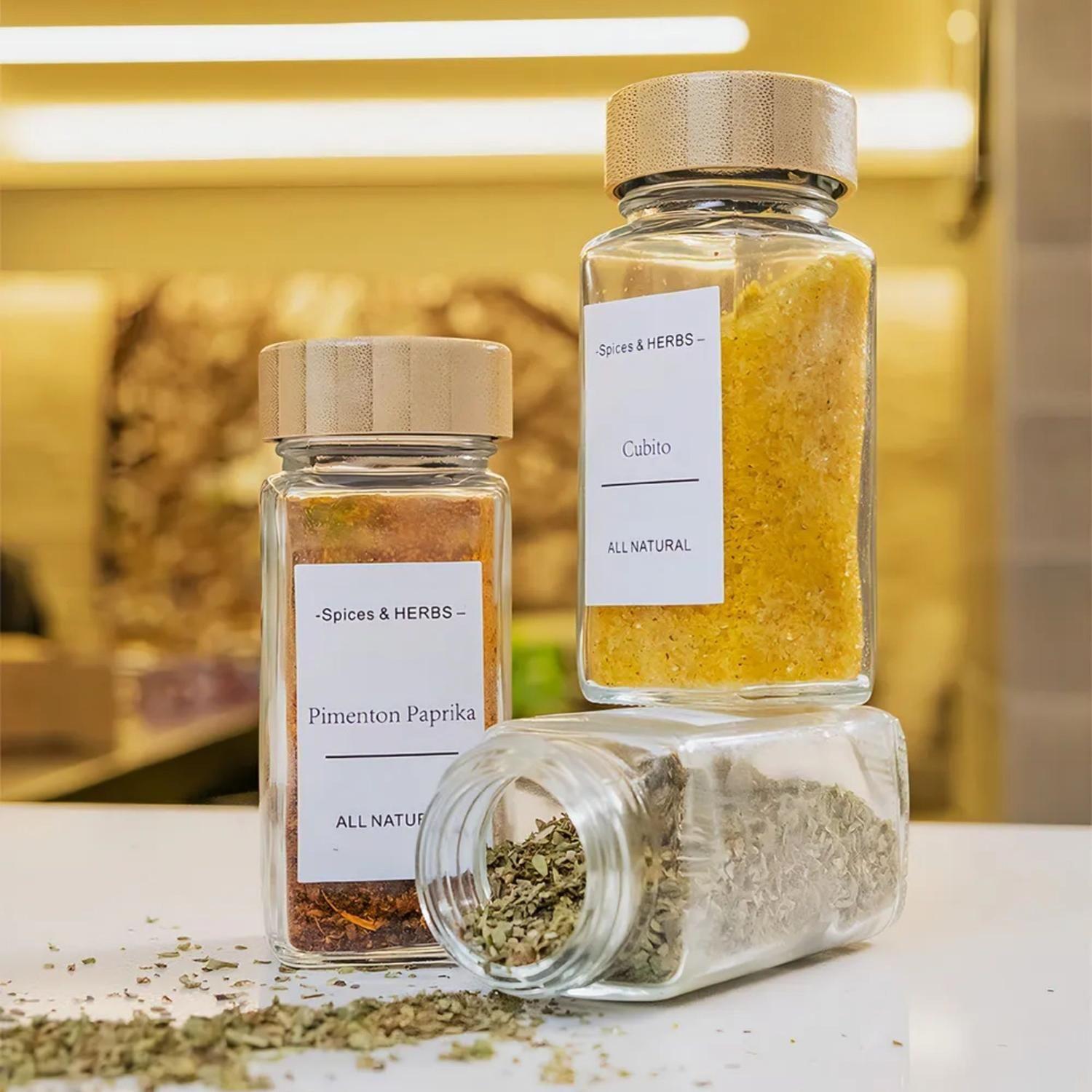 Pack 24 Frasco Hermetico Contenedor Especies Tapa Bambú 180 ML-2