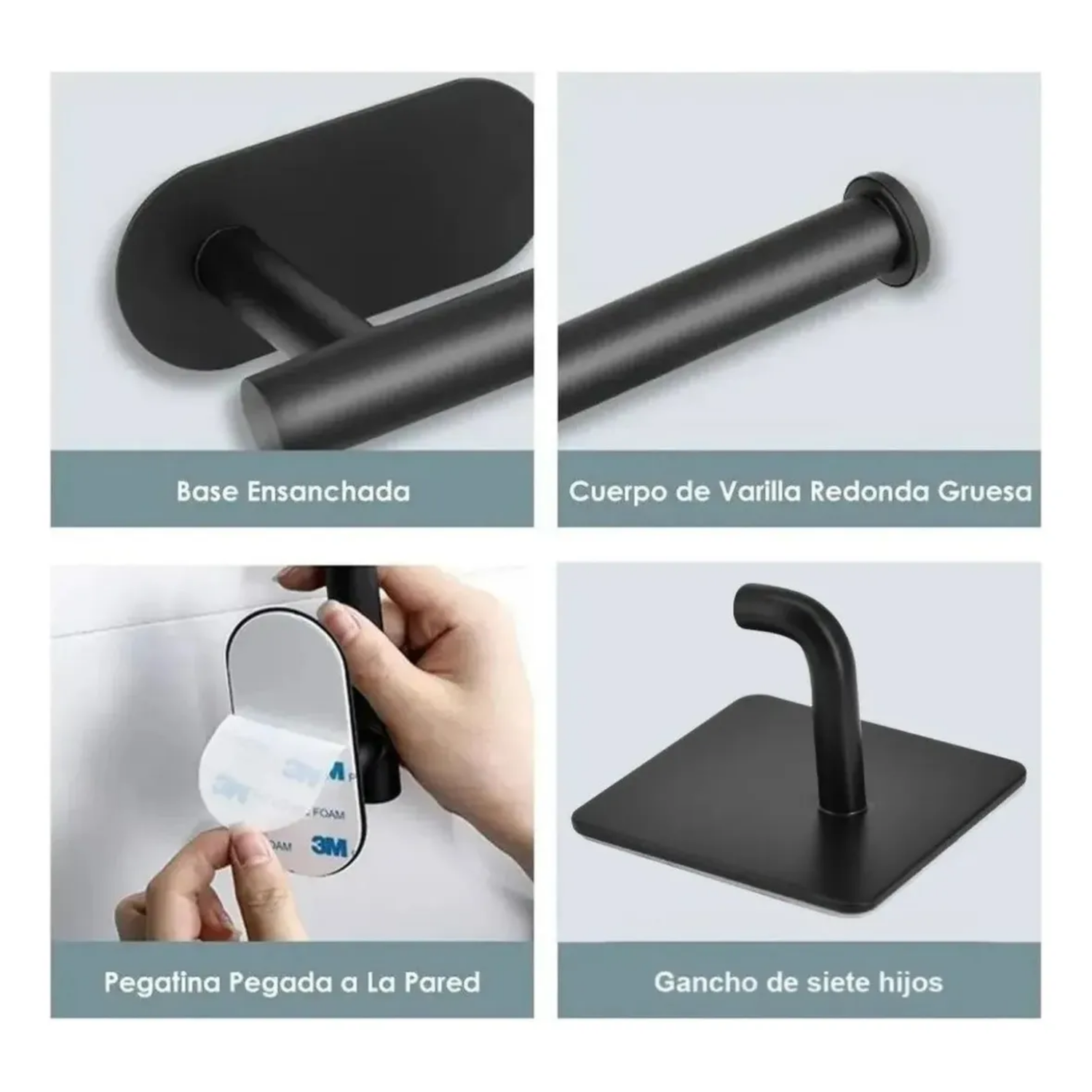 Porta Papel Higienico Más 4 Ganchos Ropa Negro-5