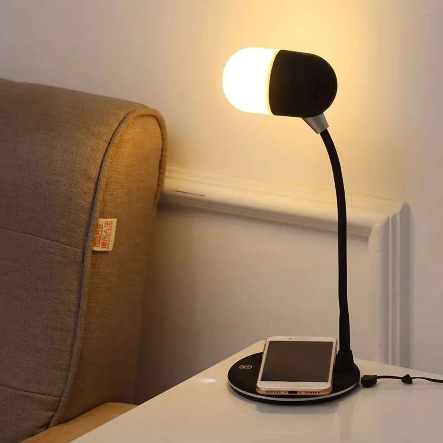 Lampara Escritorio Bluetooth Carga Inalámbrica Rosado-3