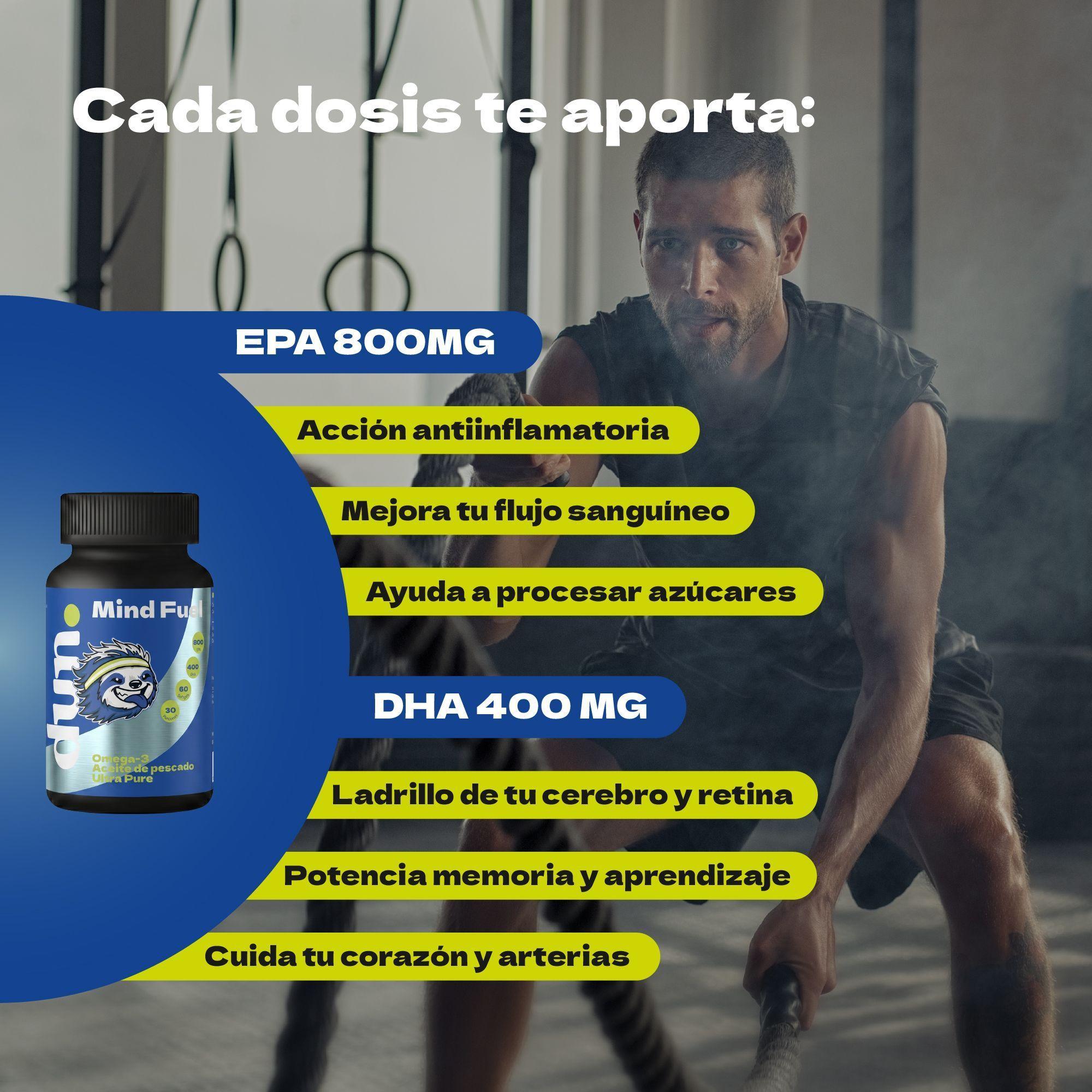 Omega 3 DUN® 800 EPA 400 DHA Alta Pureza Corazón y Cerebro Mind Fuel 60 Cápsulas-2