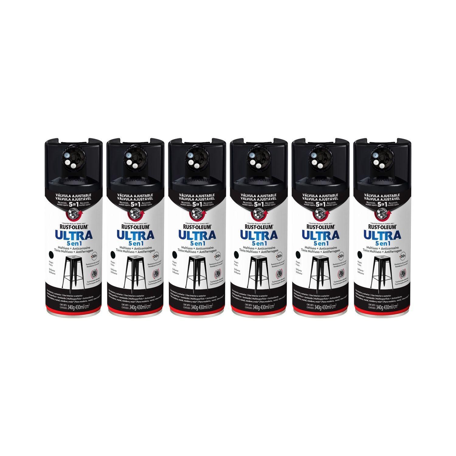 Pack 6 Unid. Pintura en Spray Ultra 5 en 1 Multisuperficie Anticorrosiva Negro Brillante 340 g 700002-0