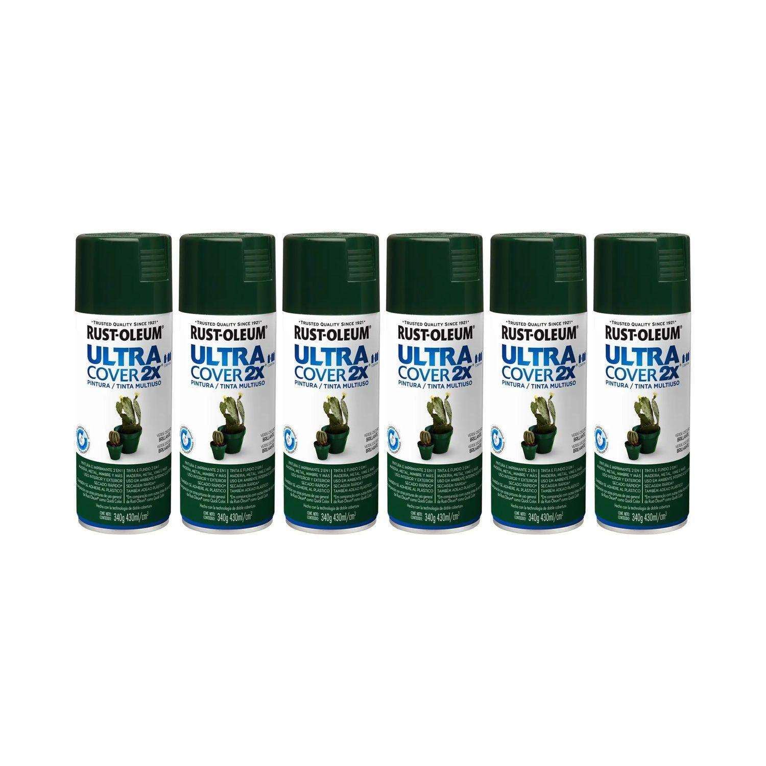 Pack 6 Unid. Pintura en Spray Ultra Cover 2X Multiuso Verde Oscuro Brillante 340 g 700079-0