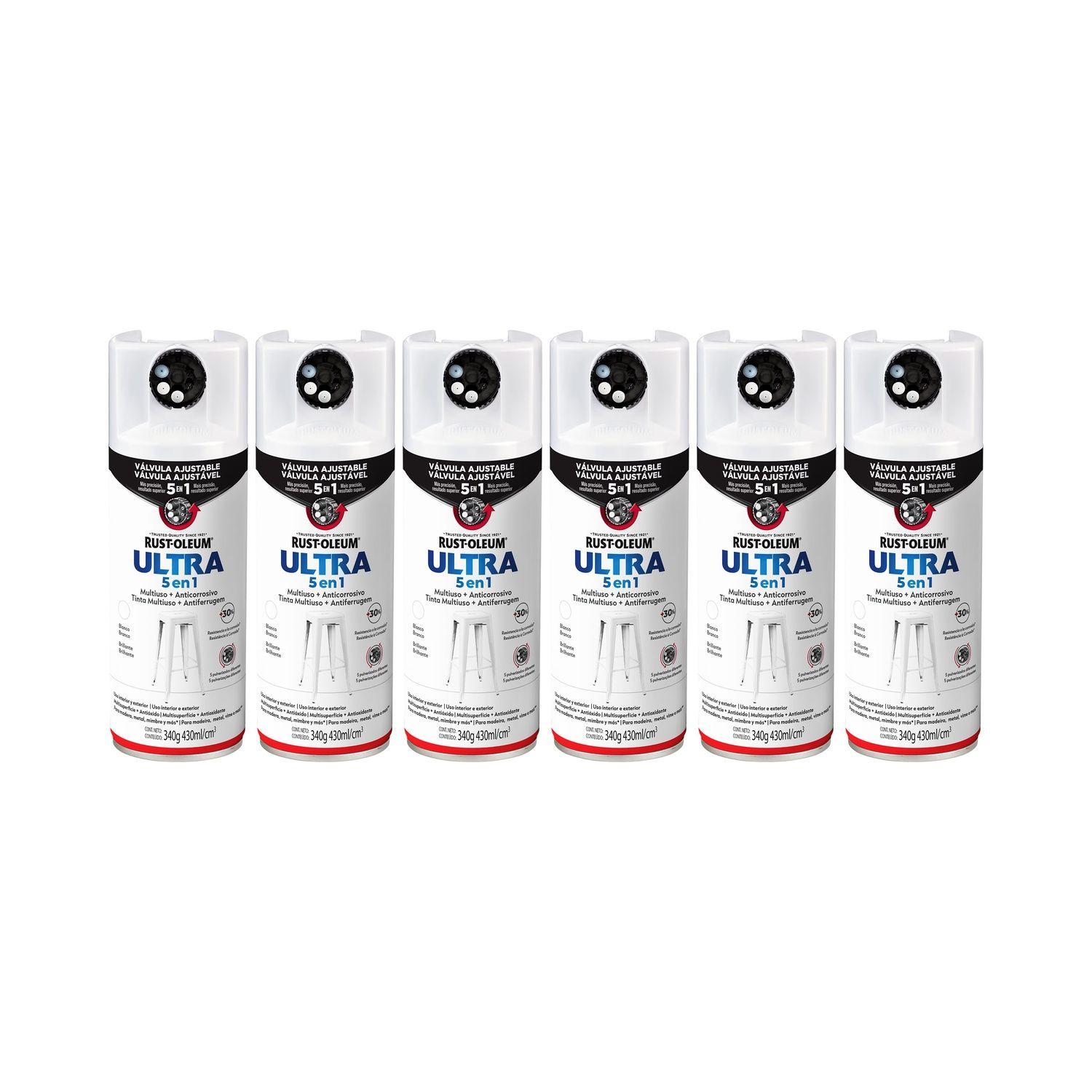 6 Pack Pinturas en Spray Ultra 5 en 1 Multisuperficie Anticorrosiva Blanco Brillante 340 g 700004-0