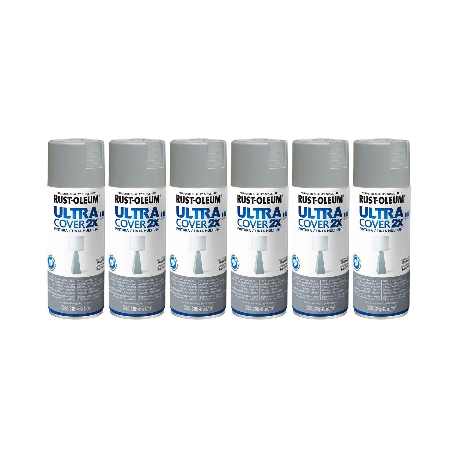 6 Pack Pintura en Spray Ultra Cover 2X Multiuso Gris Invierno Brillante 340 g 700065-0