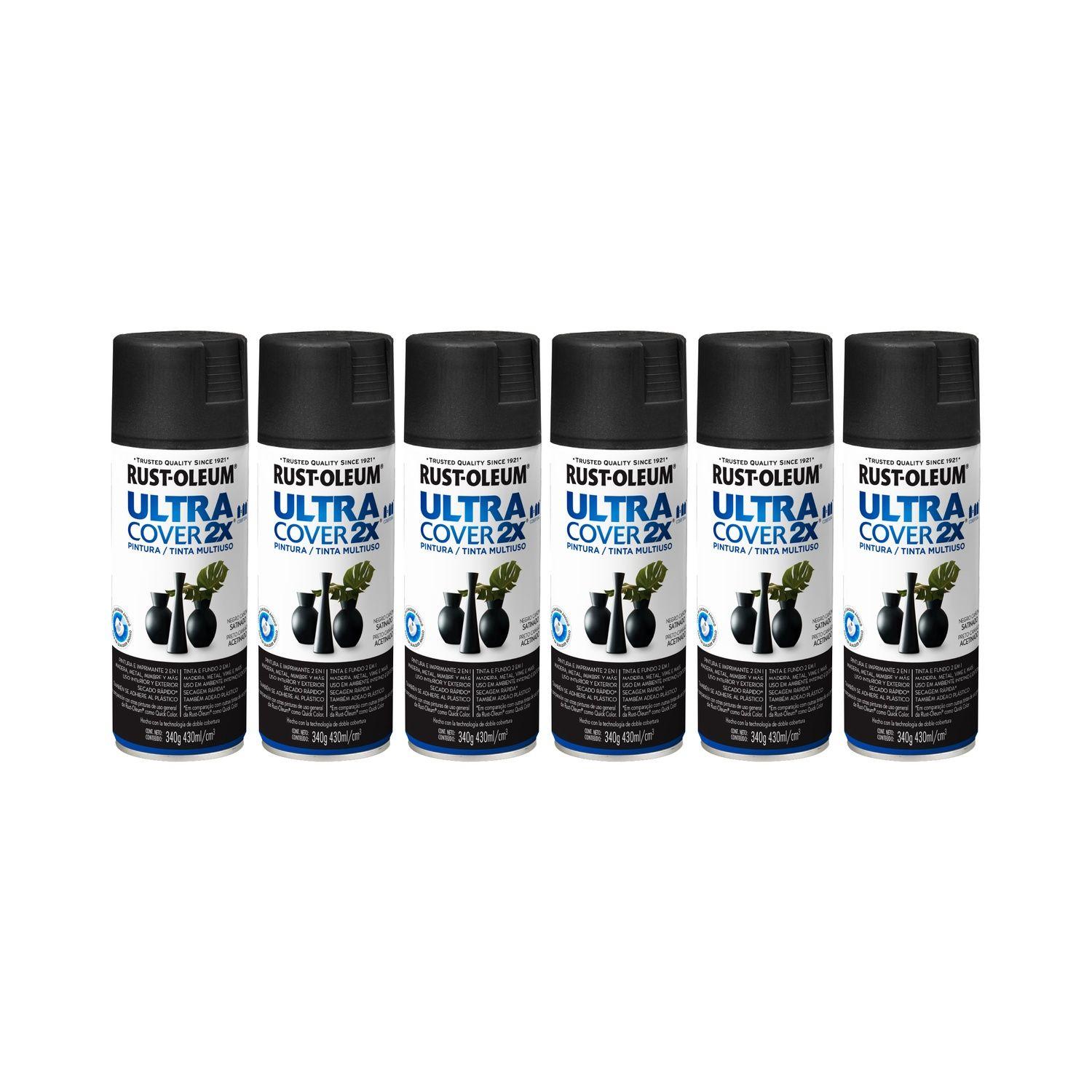 6 Pack Pintura en Spray Ultra Cover 2X Multiuso Negro Cañón Satinado 340 g 700043-0