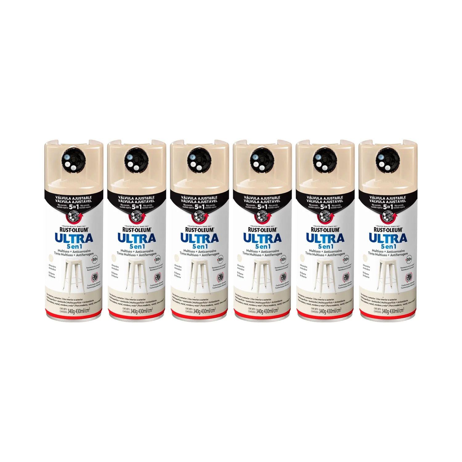 6 Pack Pintura en Spray Ultra 5 en 1 Multisuperficie Anticorrosiva Almendra Brillante 340 g 700012-0