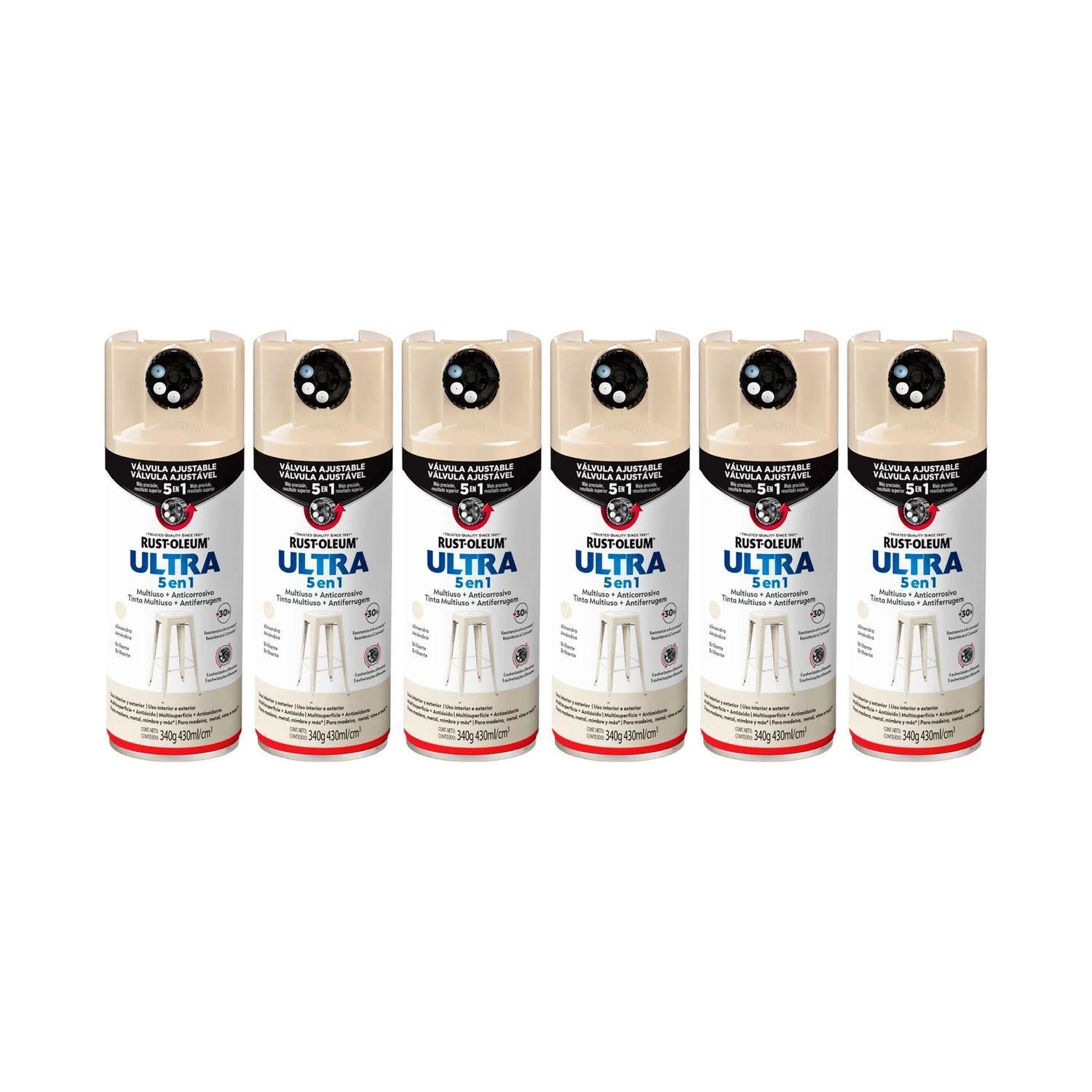 Pack 6 Unid. Pintura en Spray Ultra 5 en 1 Multisuperficie Anticorrosiva Almendra Brillante 340 g 700012-0