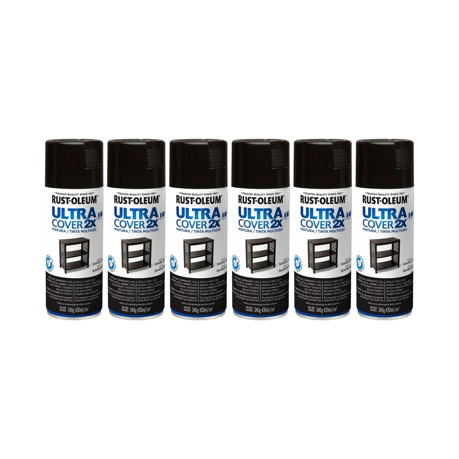 6 Pack Pintura en Spray Ultra Cover 2X Multiuso Negro Semi Brillante 340 g 700054-0