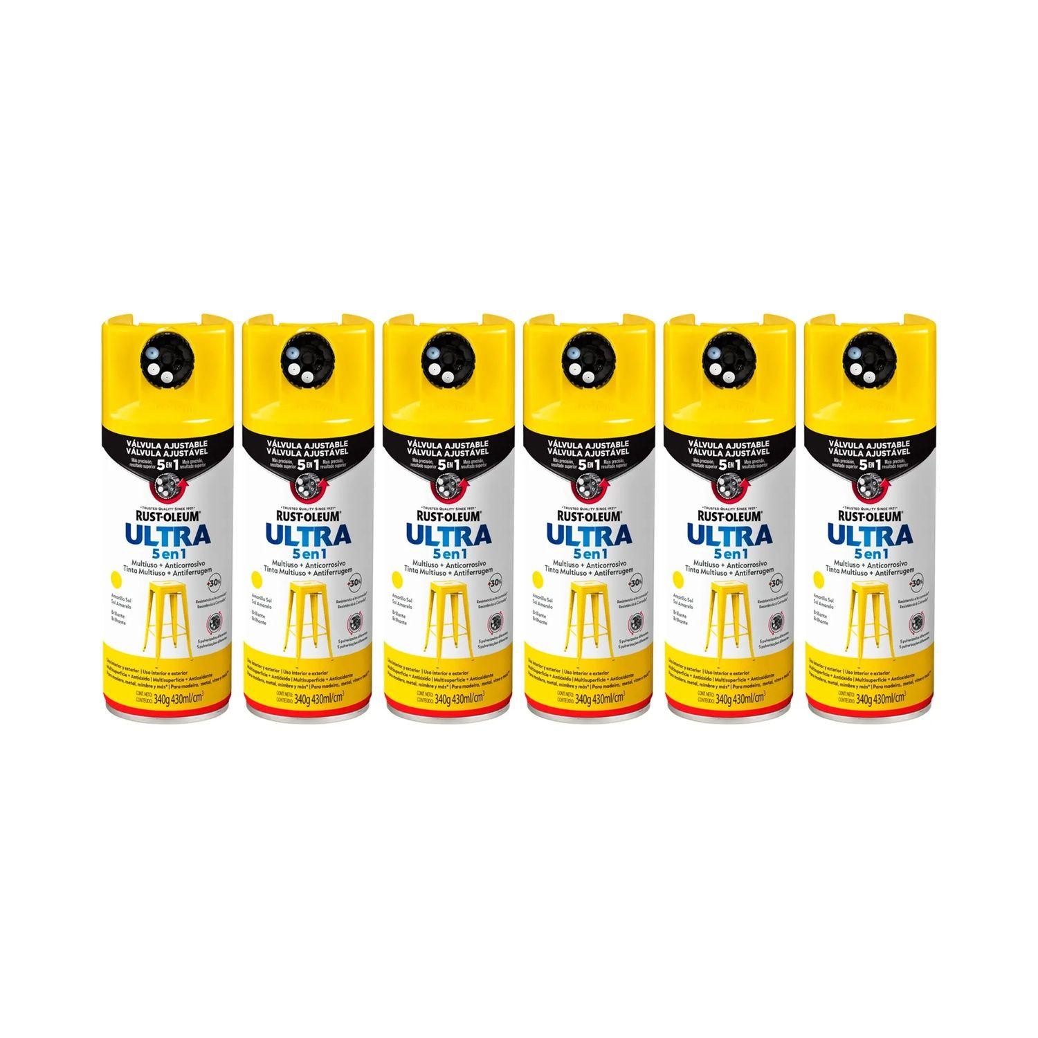 6 Pack Pintura en Spray Ultra 5 en 1 Multisuperficie Anticorrosiva Amarillo Sol Brillante 340 g 700015-0