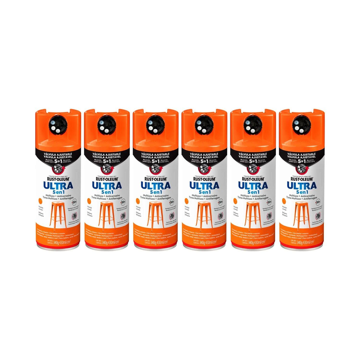6 Pack Pintura en Spray Ultra 5 en 1 Multisuperficie Anticorrosiva Naranja Brillante 340 g 700016-0