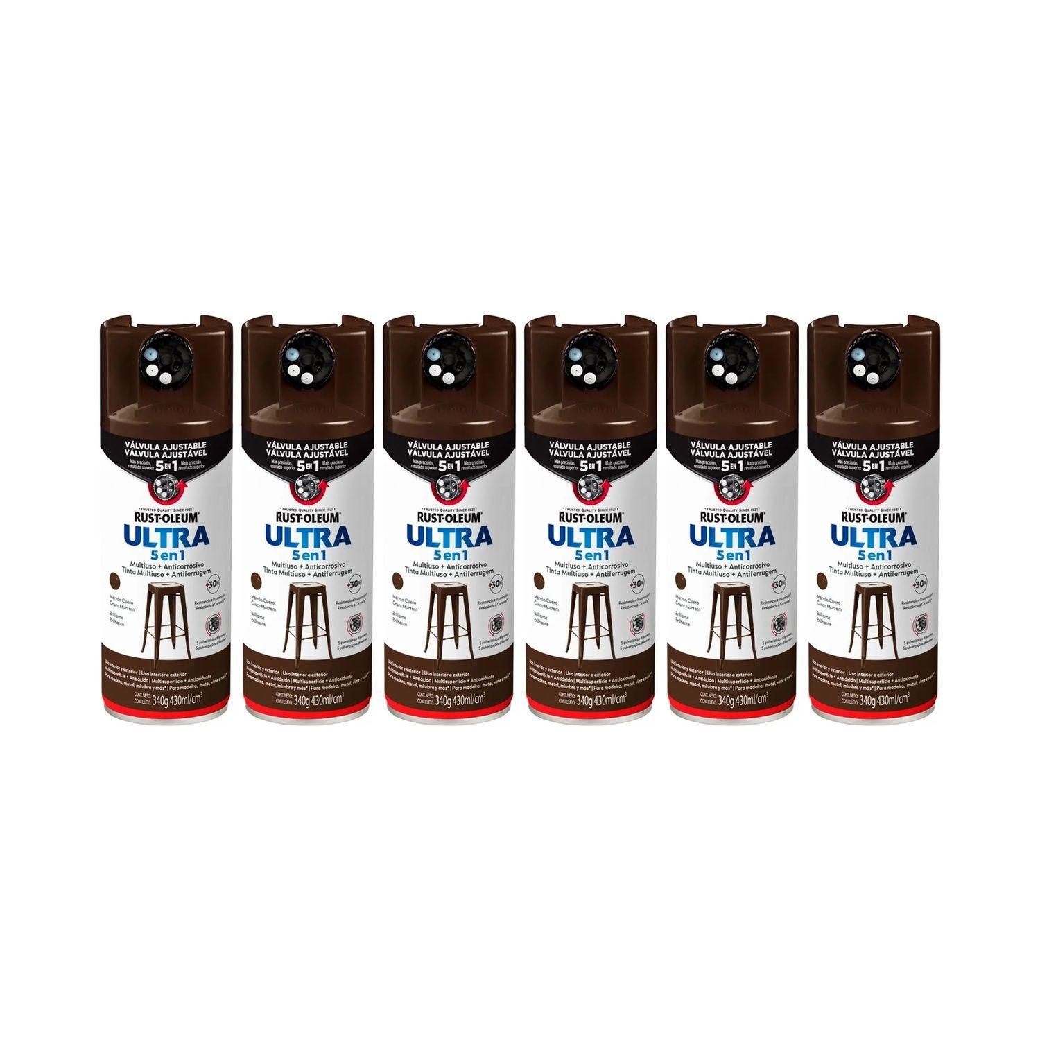 Pack 6 Unid. Pinturas en Spray Ultra 5 en 1 Multisuperficie Anticorrosiva Marrón Cuero Brillante 340 g 700008-0