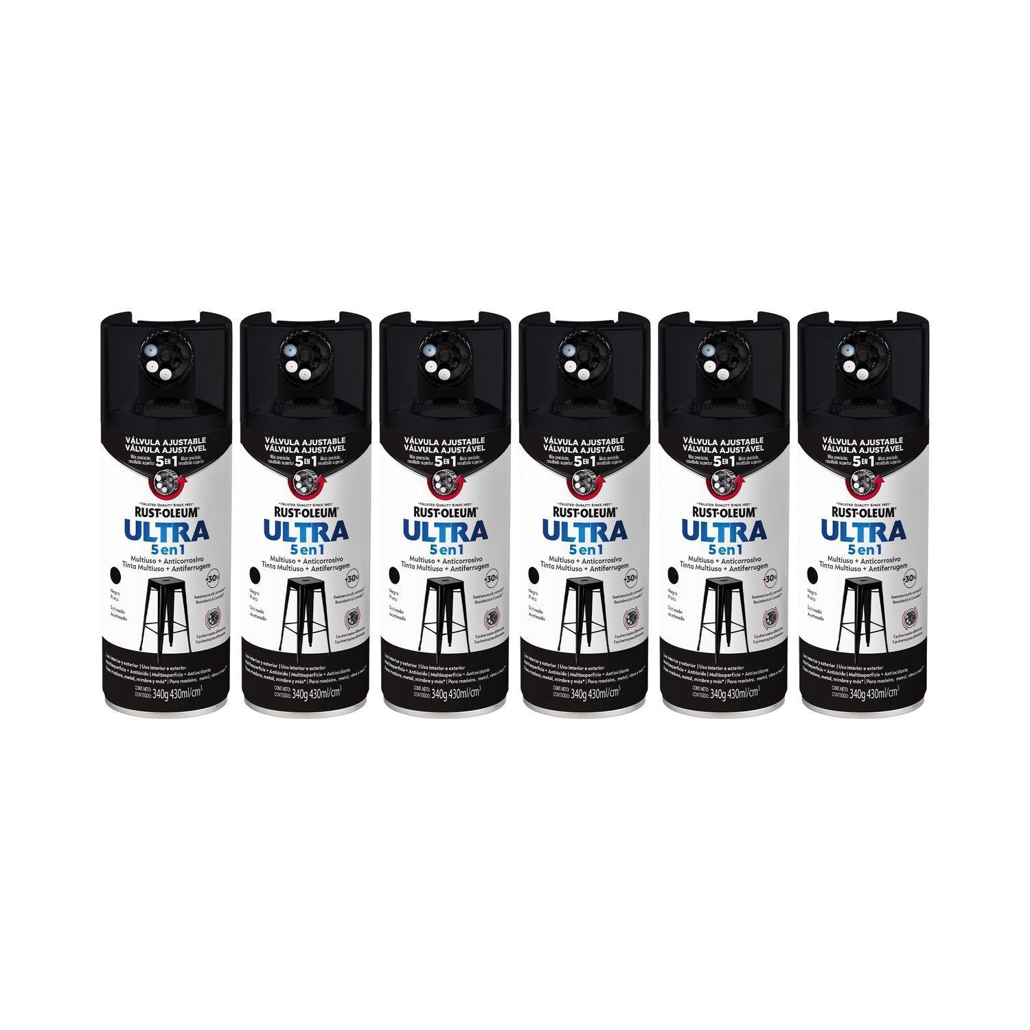 Pack 6 Unid. Pintura en Spray Ultra 5 en 1 Multisuperficie Anticorrosiva Negro Satinado 340 g 700003-0