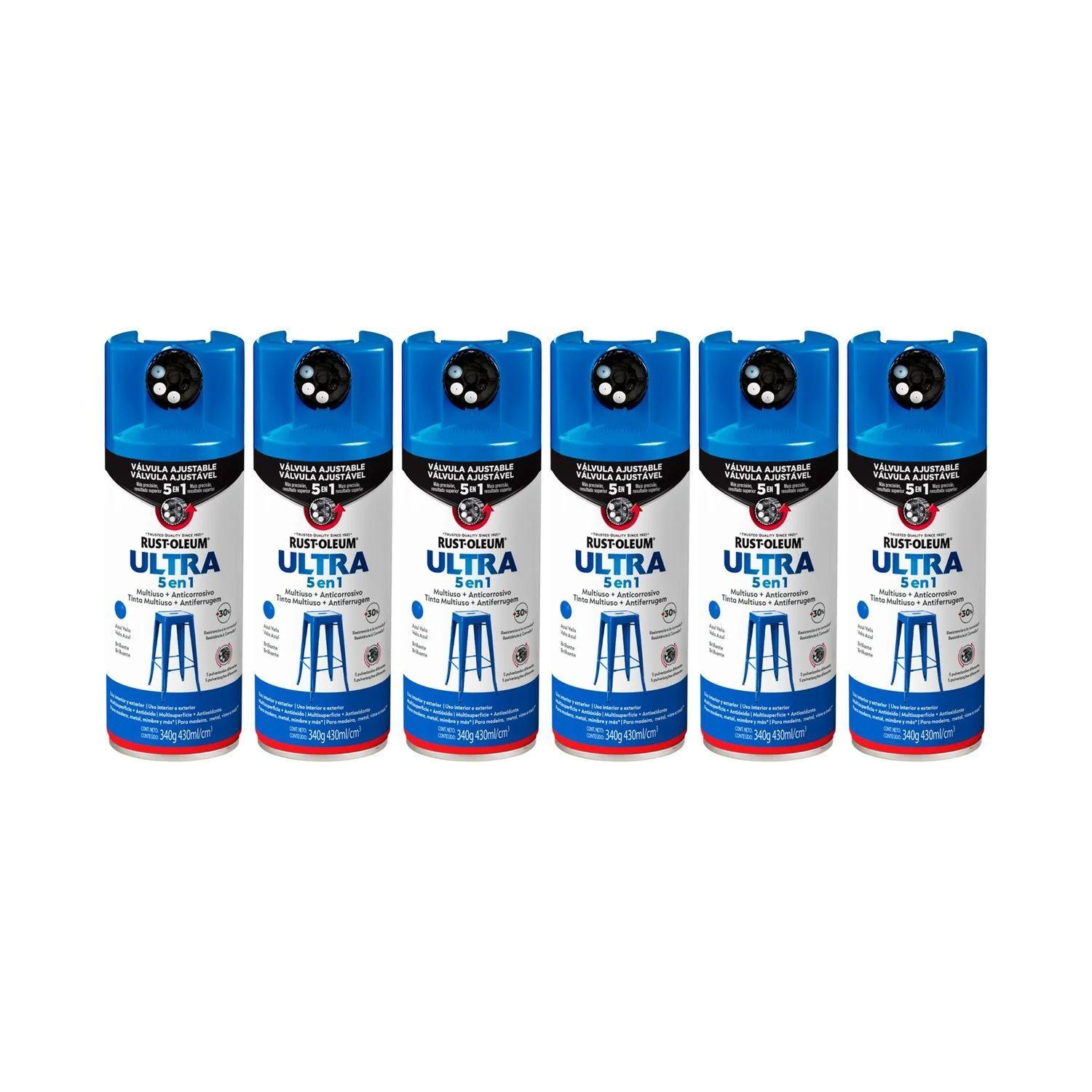 Pack 6 Unid. Pintura en Spray Ultra 5 en 1 Multisuperficie Anticorrosiva Azul Vela Brillante 340 g 700013-0