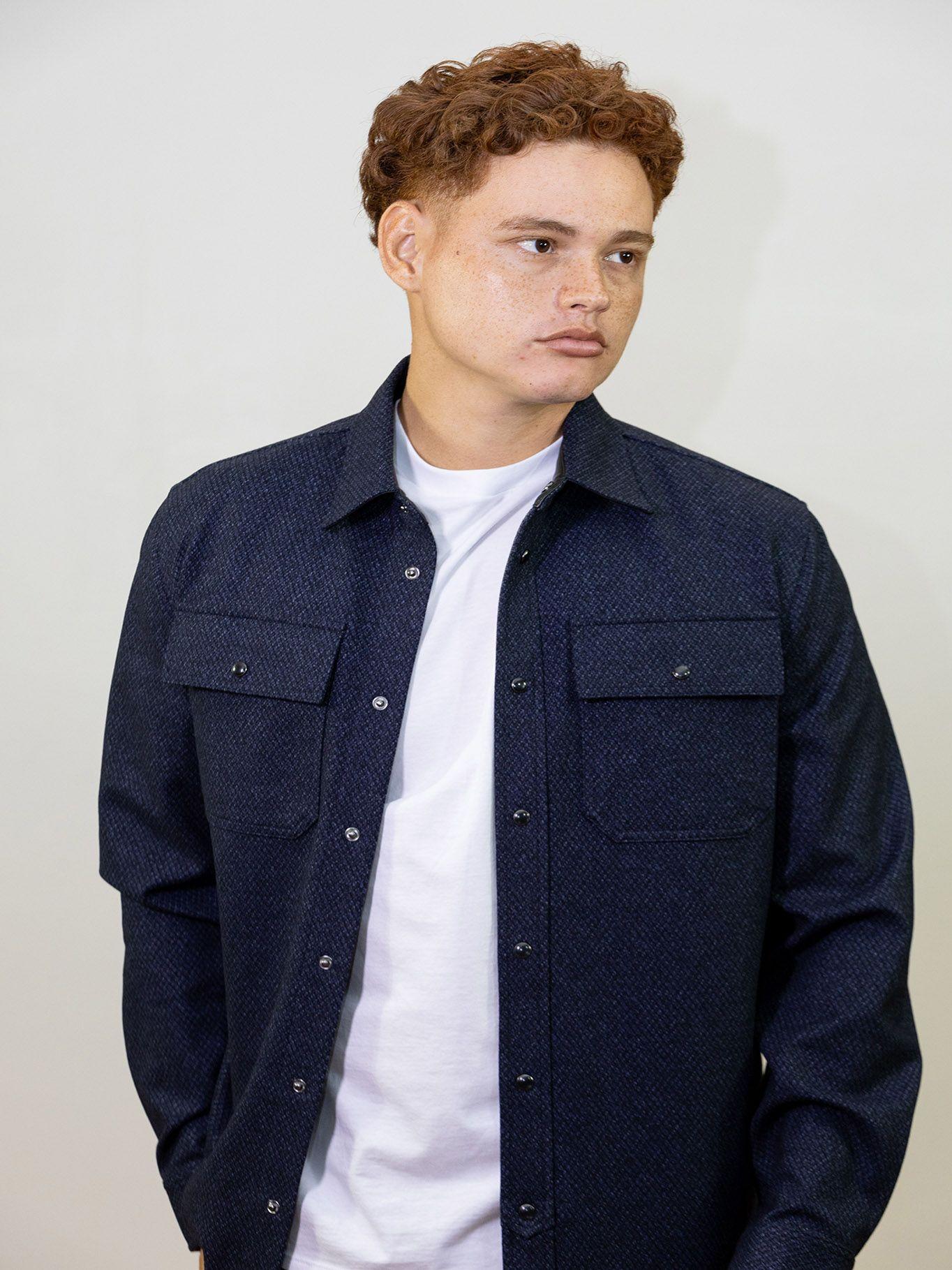 Camisa manga larga con textura ponte Azul Karl-0