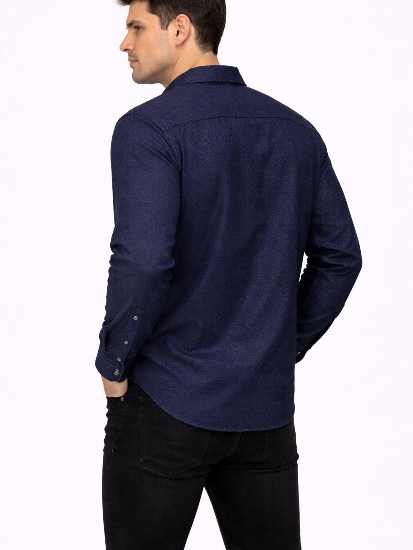 Camisa manga larga con textura ponte Azul Karl-3