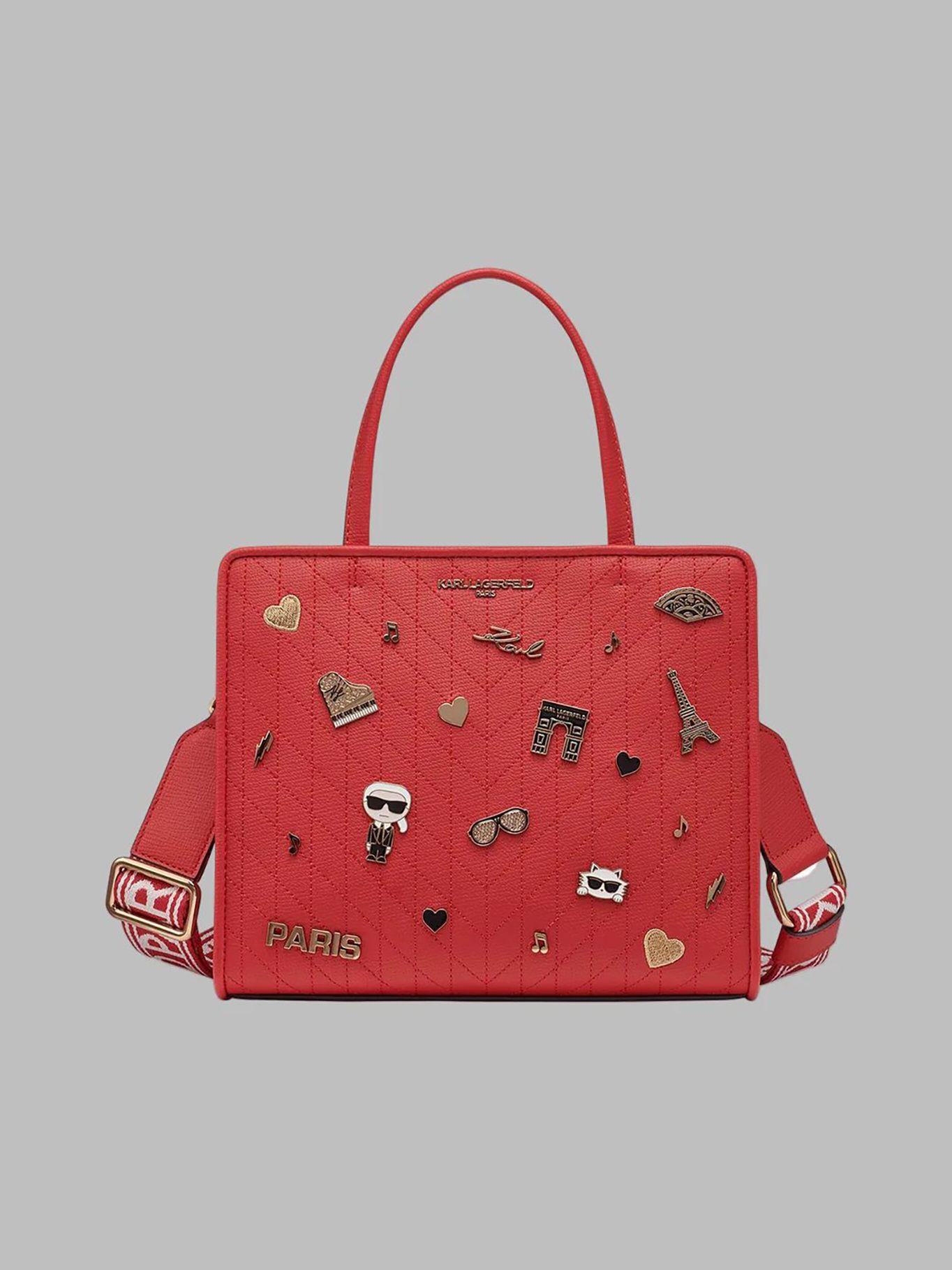 Cartera satchel con aplicaciones decorativas Rojo Karl-0