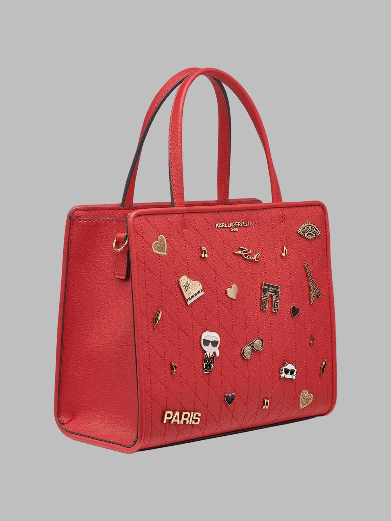 Cartera satchel con aplicaciones decorativas Rojo Karl-2