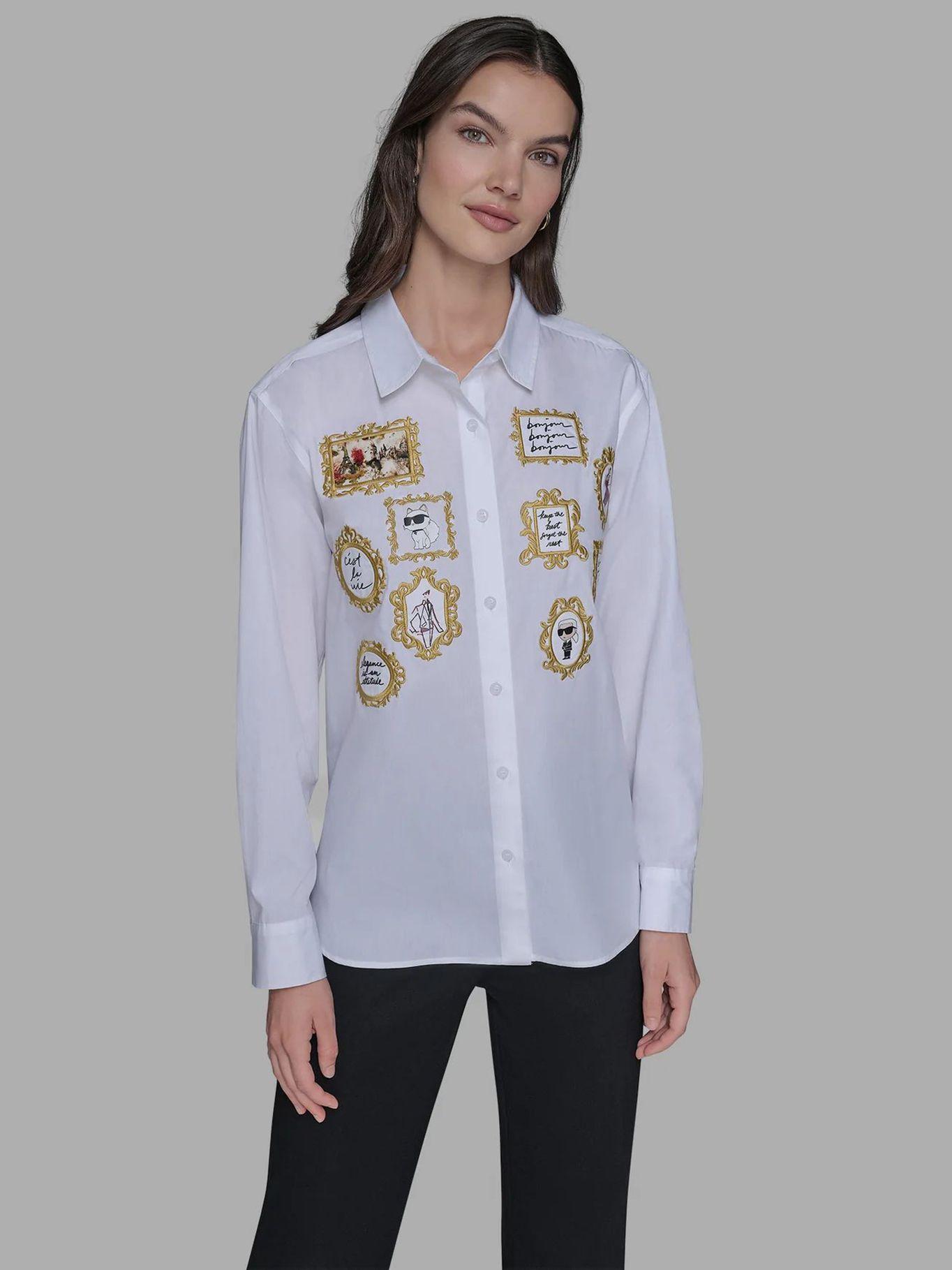 Camisa manga larga estampado retratos Choupette Blanco-0