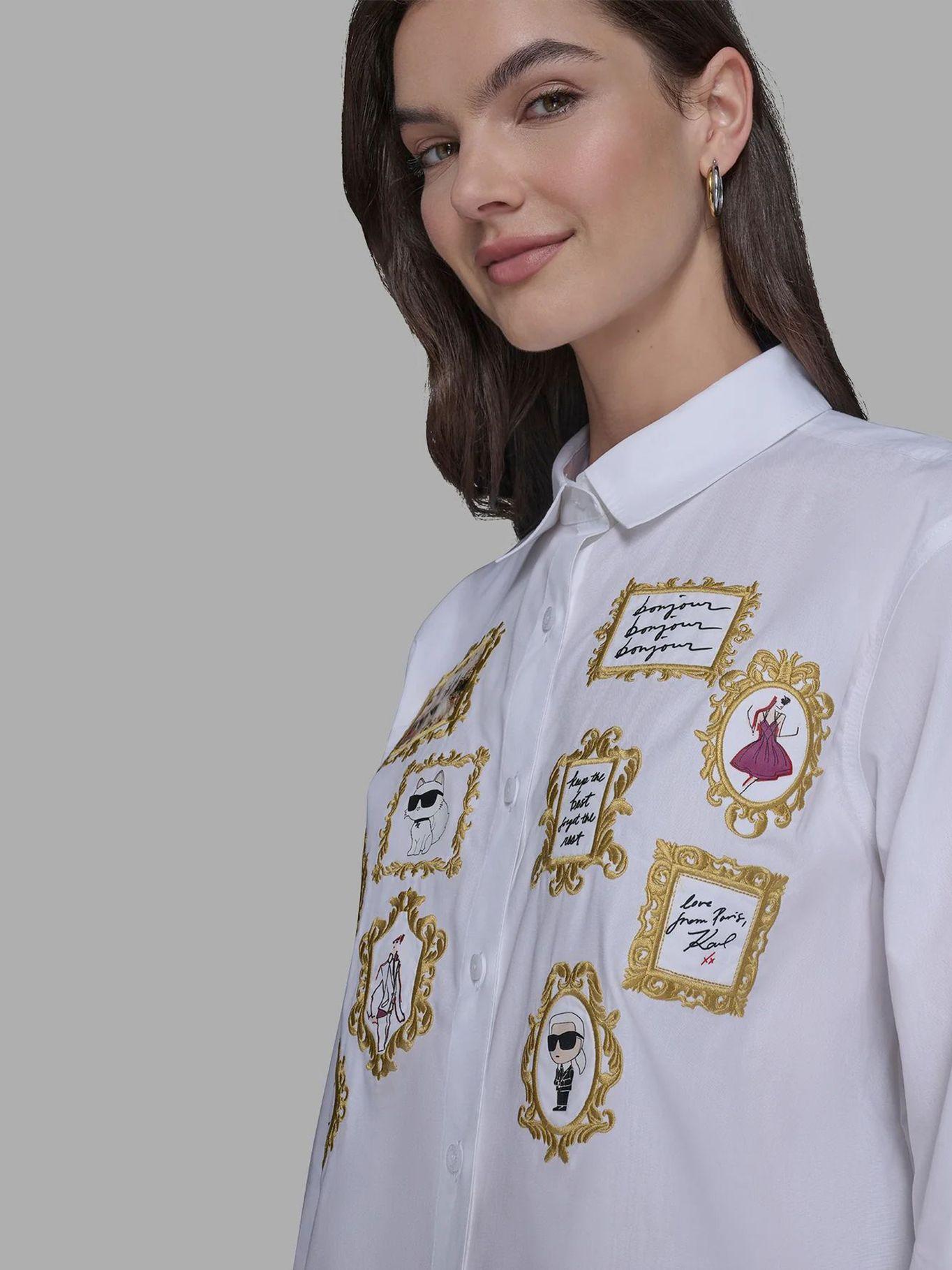 Camisa manga larga estampado retratos Choupette Blanco-4