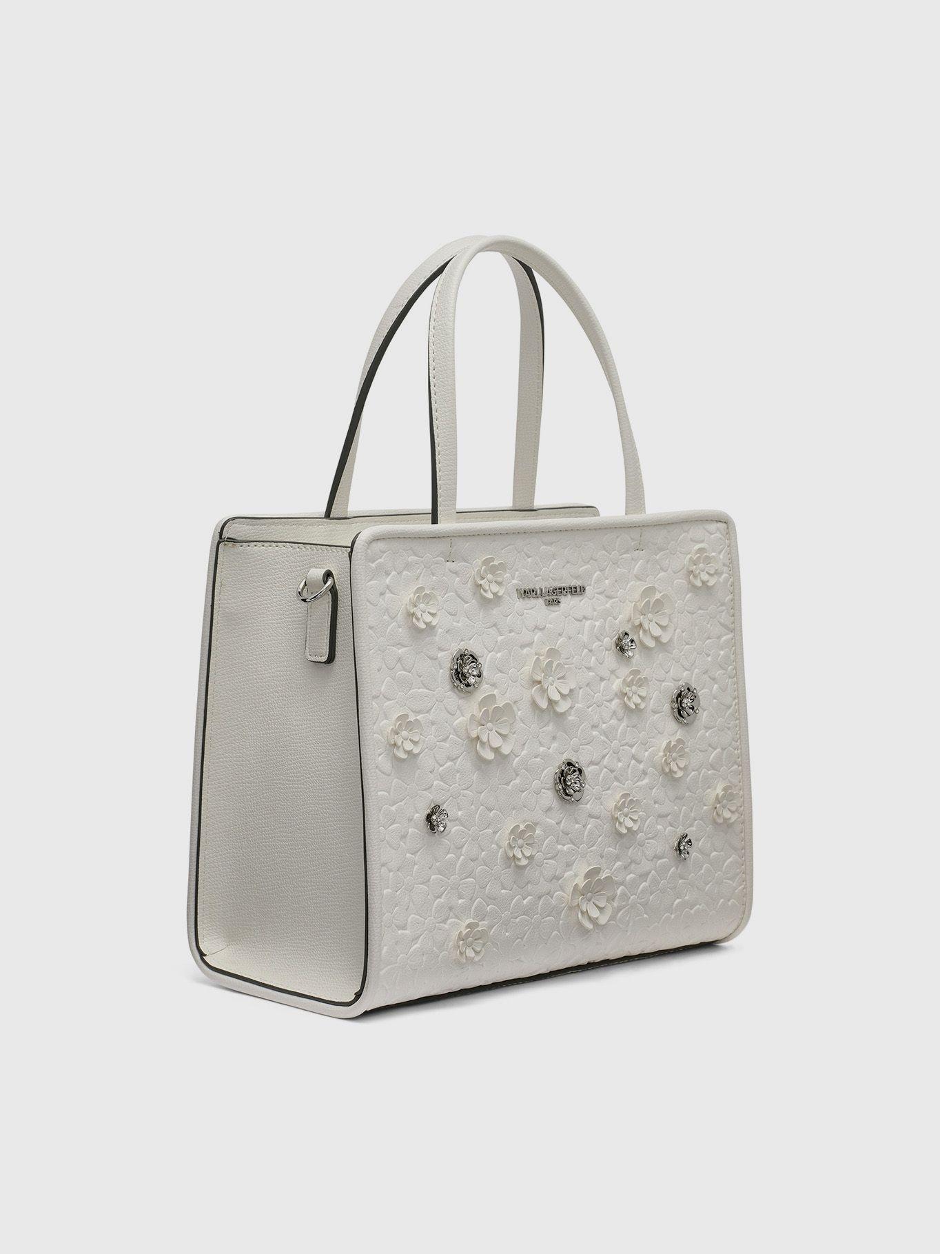 Cartera satchel detalle florales Blanco Karl Lagerfeld-4