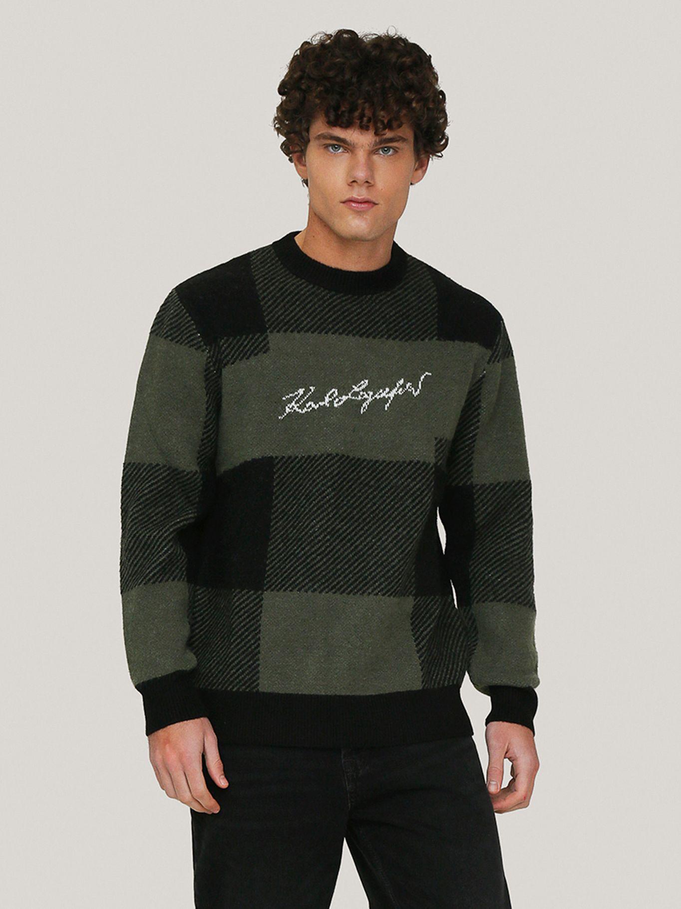 Sweater cuadros grandes con la firma de KARL Verde-0