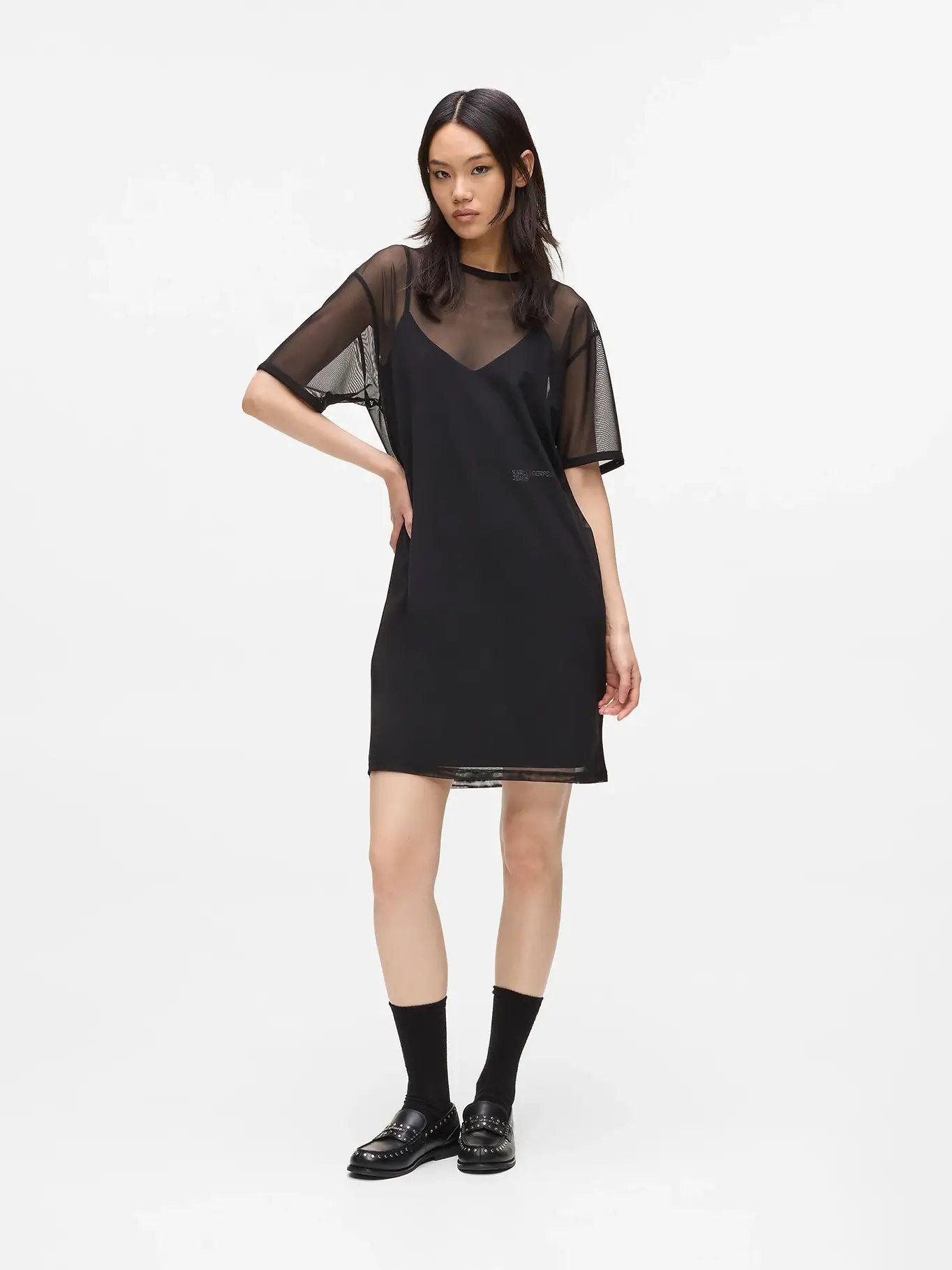 Vestido jersey de paneles de malla Negro Karl Lagerfeld-0