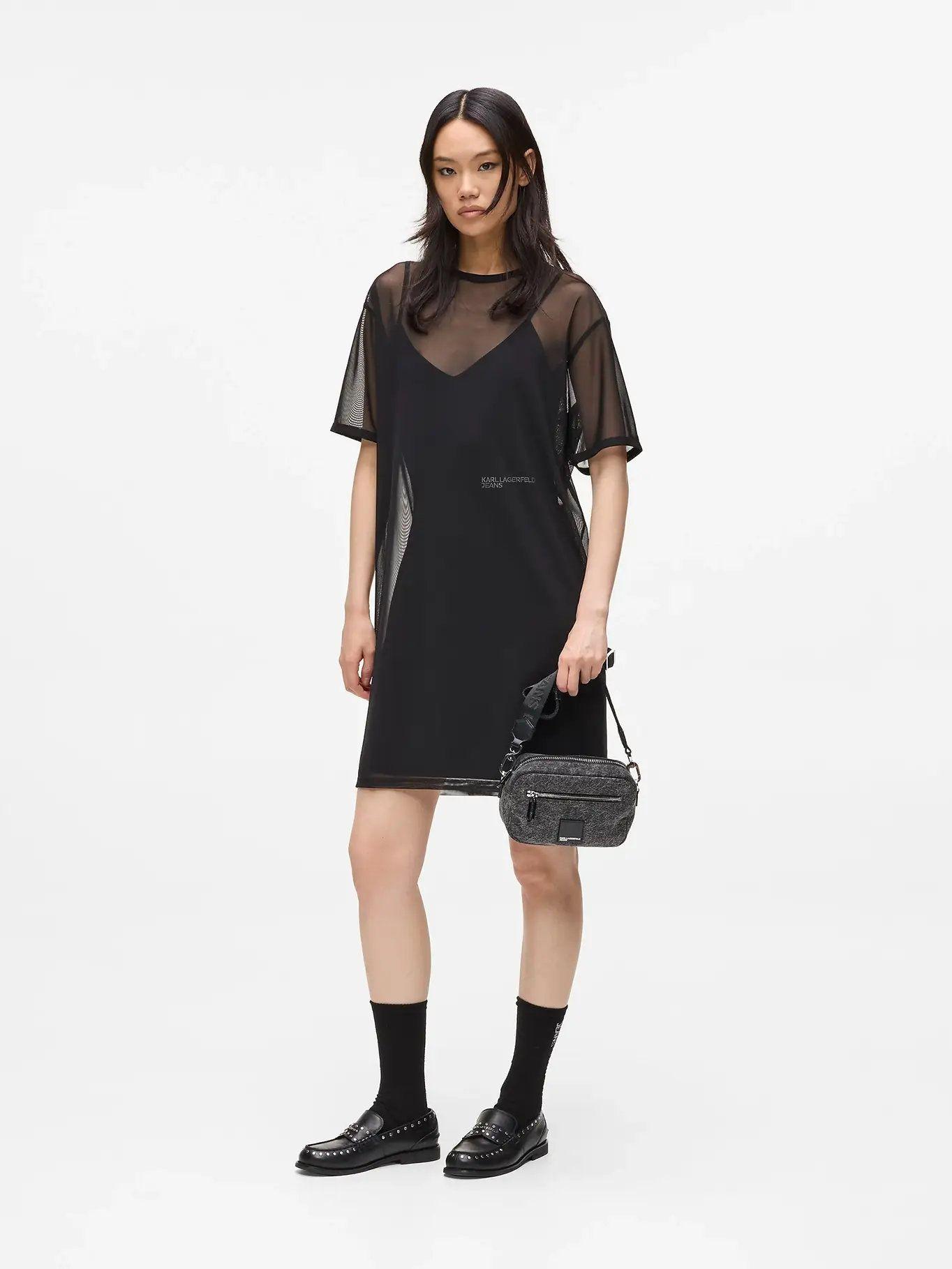 Vestido jersey de paneles de malla Negro Karl Lagerfeld-3