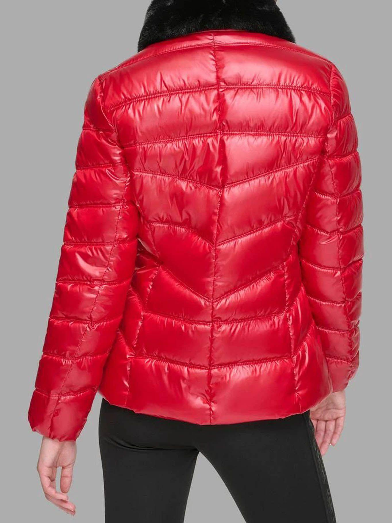 Parka con cuello de cuero sintético Roja-2